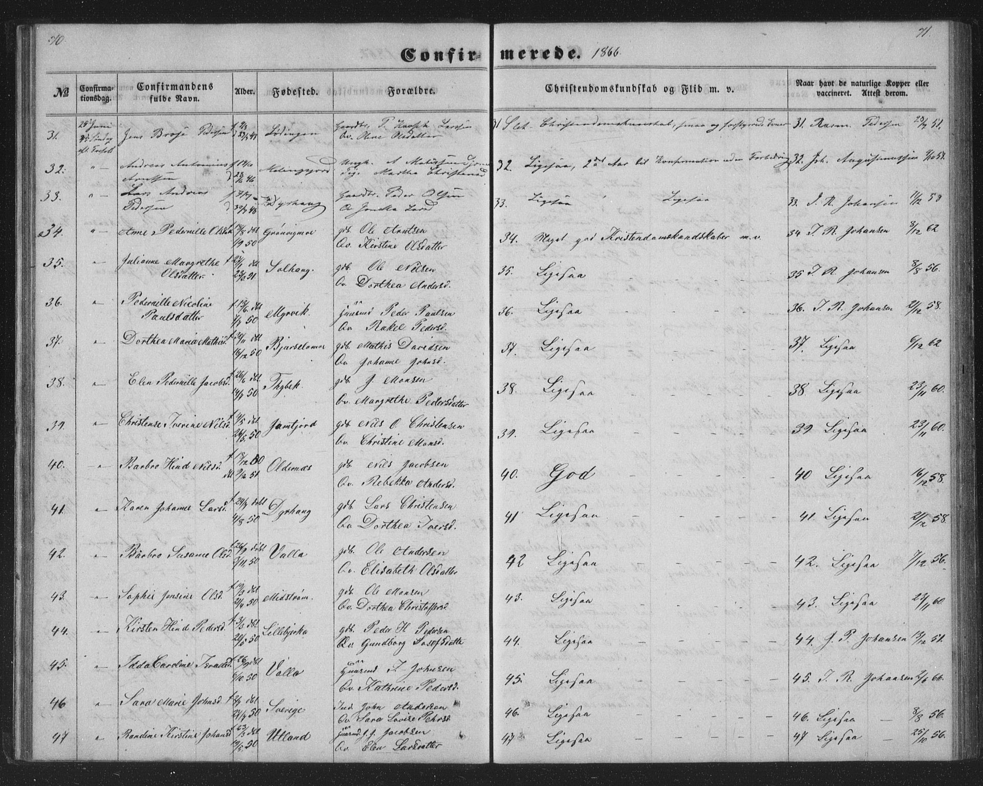 Ministerialprotokoller, klokkerbøker og fødselsregistre - Nordland, AV/SAT-A-1459/825/L0366: Parish register (copy) no. 825C03, 1858-1884, p. 70-71