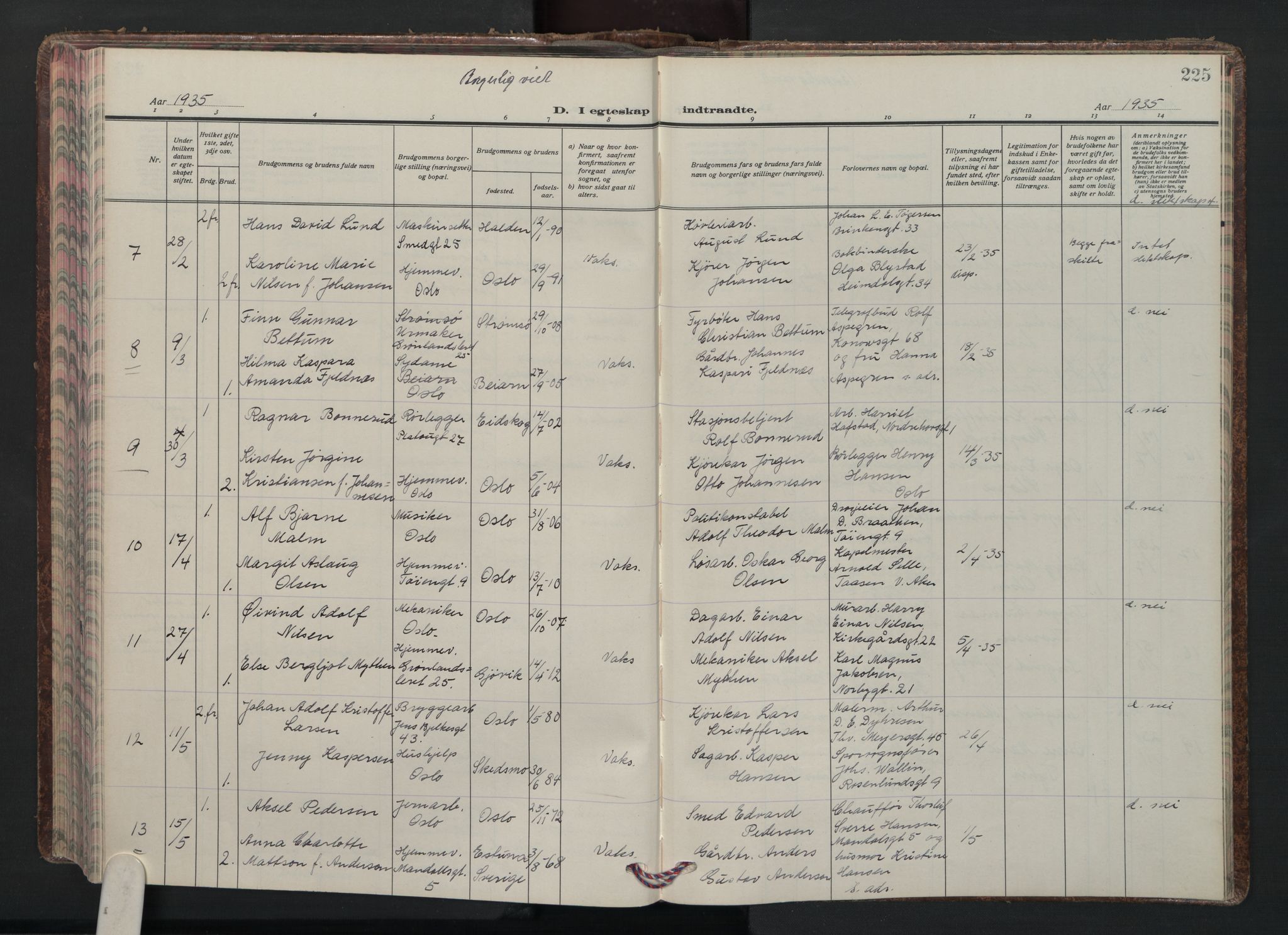 Grønland prestekontor Kirkebøker, AV/SAO-A-10848/F/Fa/L0020: Parish register (official) no. 20, 1935-1946, p. 225