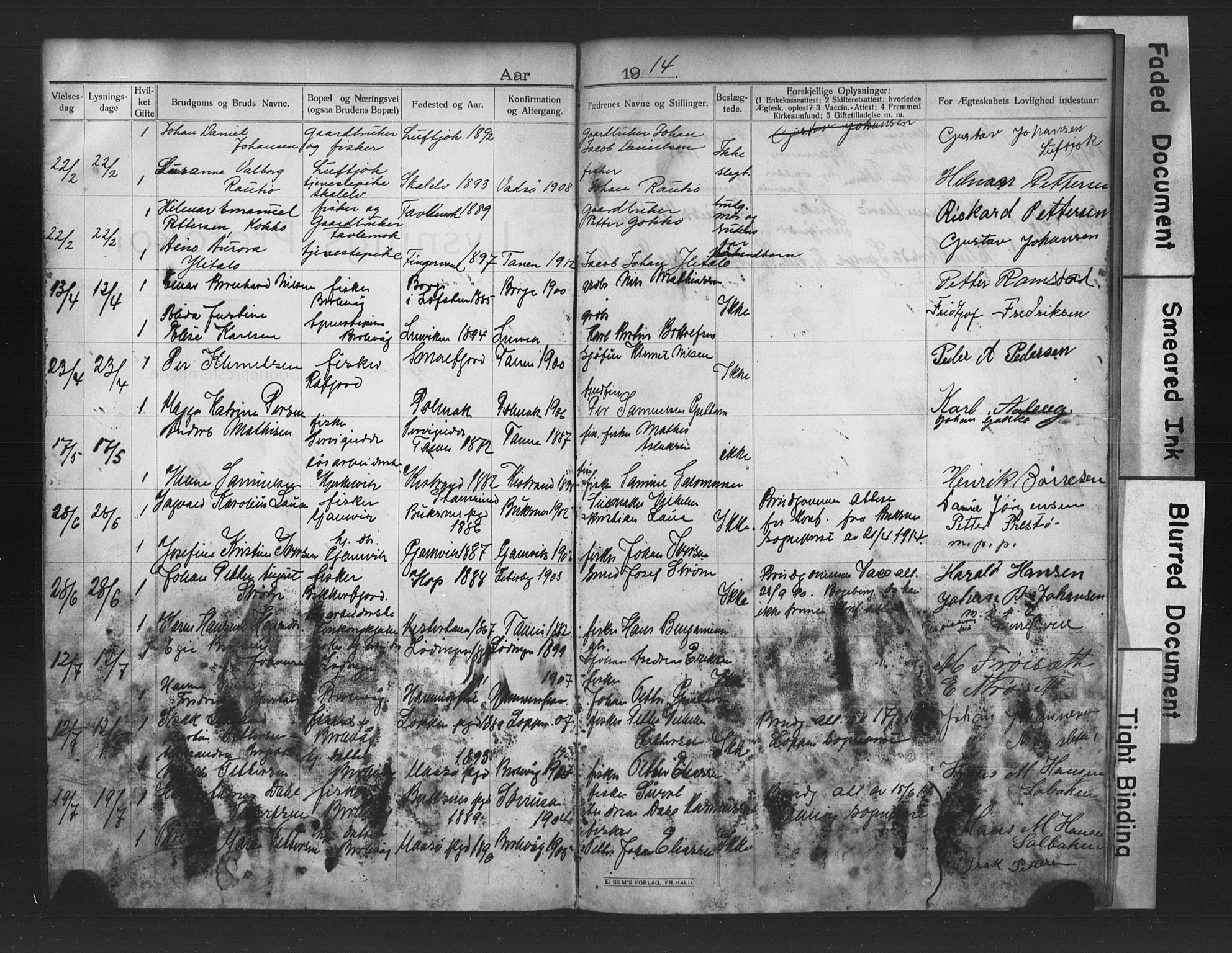 Tana sokneprestkontor, AV/SATØ-S-1334/I/Ib/L0037/0003: Banns register no. 37.3, 1914-1917