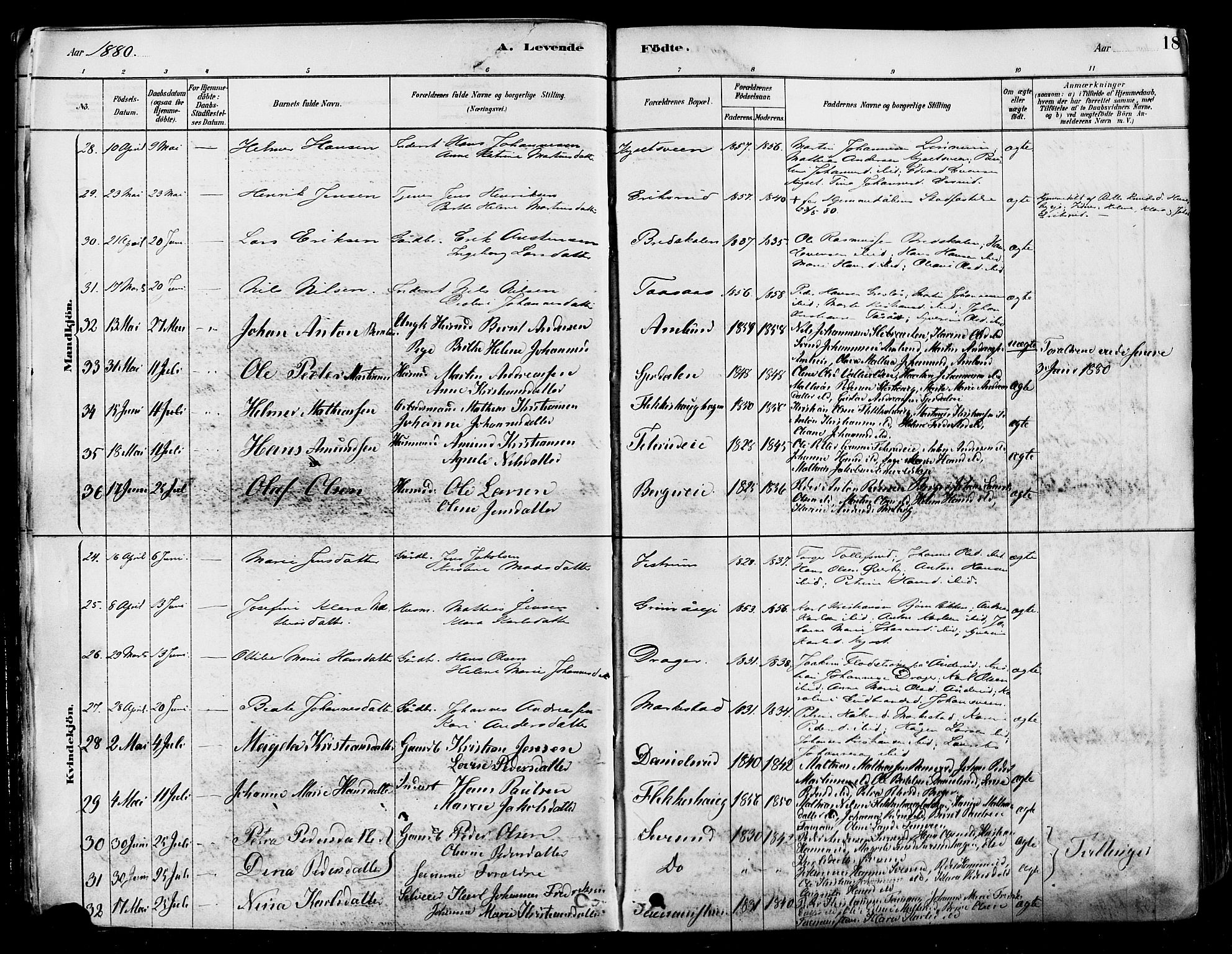 Vestre Toten prestekontor, AV/SAH-PREST-108/H/Ha/Haa/L0009: Parish register (official) no. 9, 1878-1894, p. 18