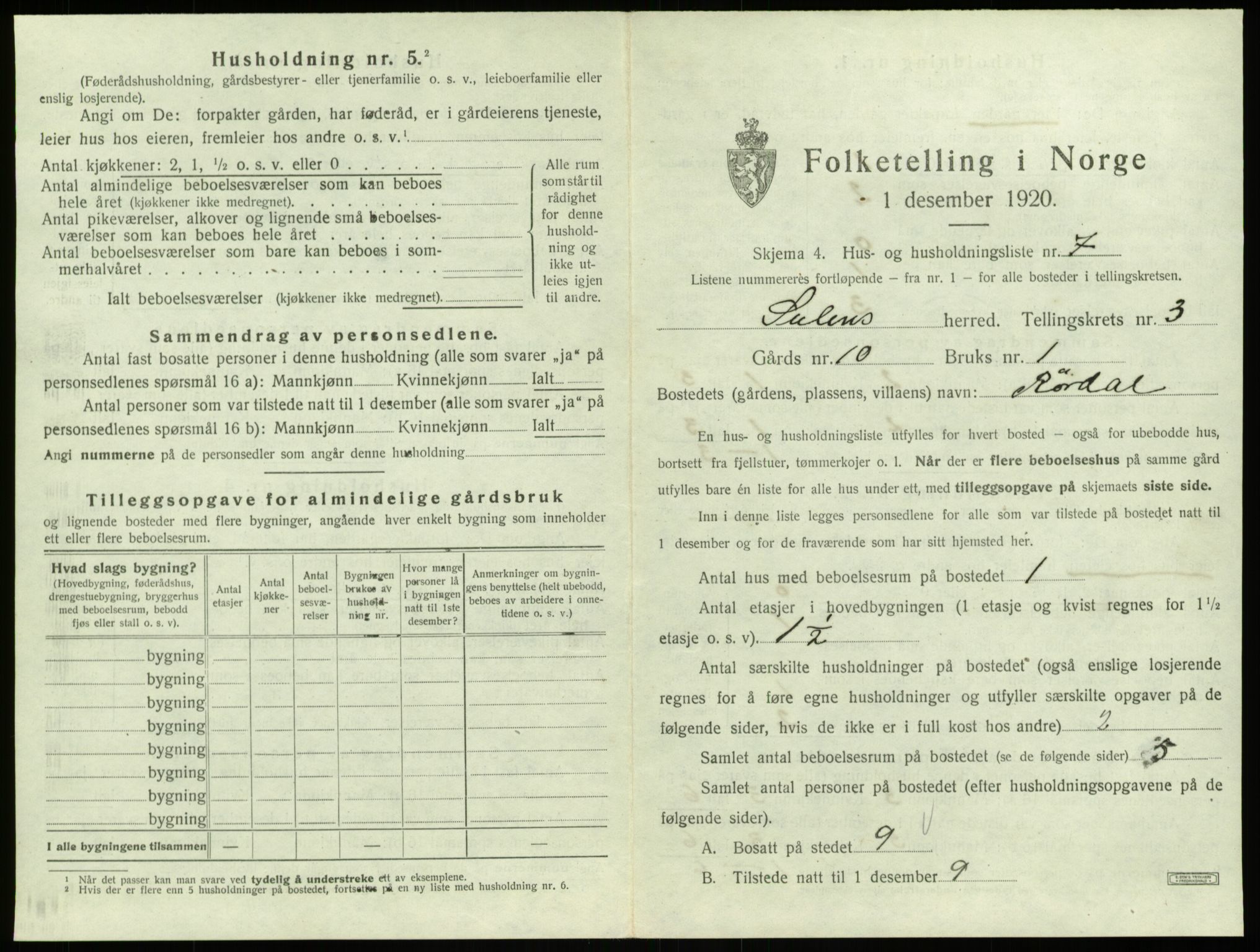 SAB, 1920 census for Solund, 1920, p. 207