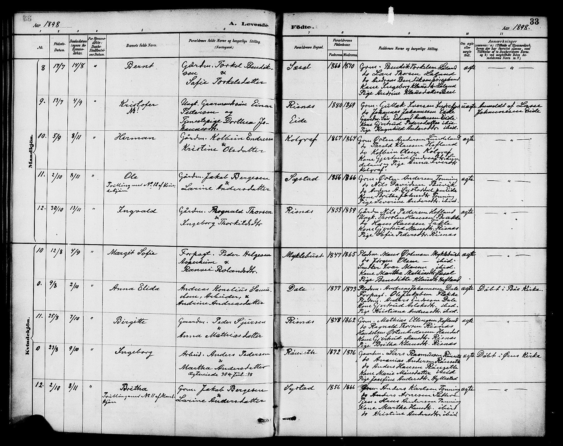 Hyllestad sokneprestembete, SAB/A-80401: Parish register (official) no. B 1, 1886-1904, p. 33