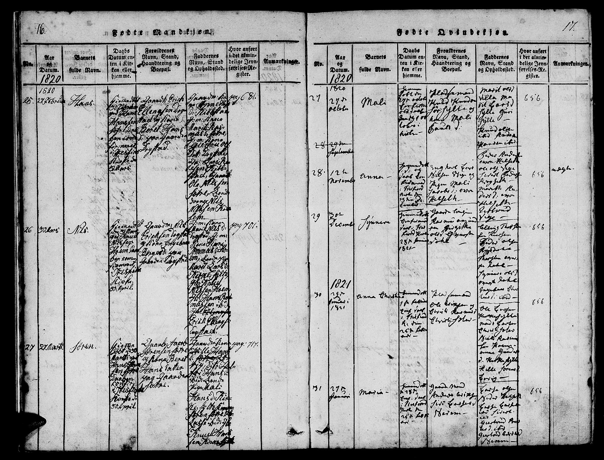 Ministerialprotokoller, klokkerbøker og fødselsregistre - Møre og Romsdal, AV/SAT-A-1454/541/L0544: Parish register (official) no. 541A01, 1818-1847, p. 16-17