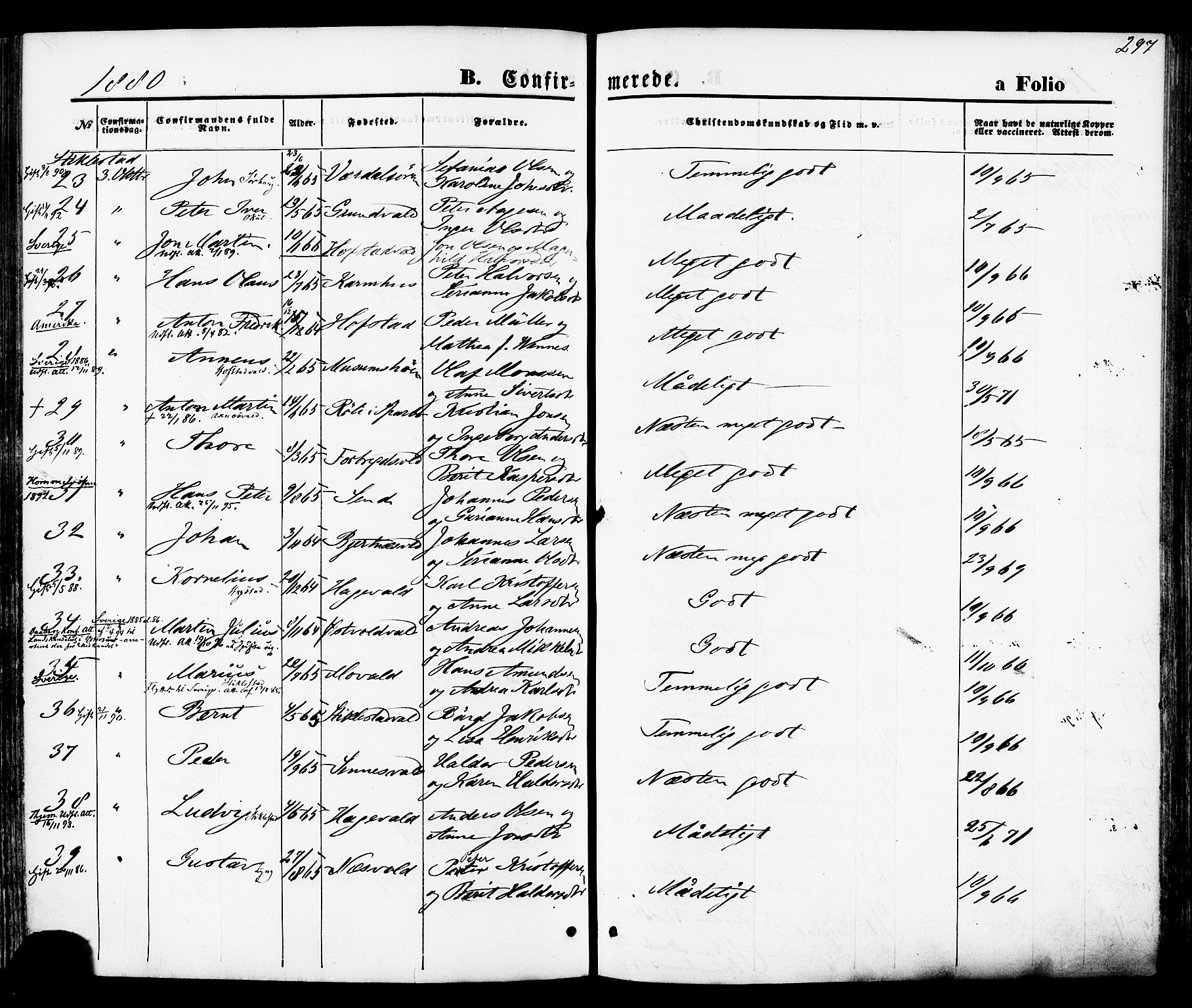 Ministerialprotokoller, klokkerbøker og fødselsregistre - Nord-Trøndelag, AV/SAT-A-1458/723/L0242: Parish register (official) no. 723A11, 1870-1880, p. 297