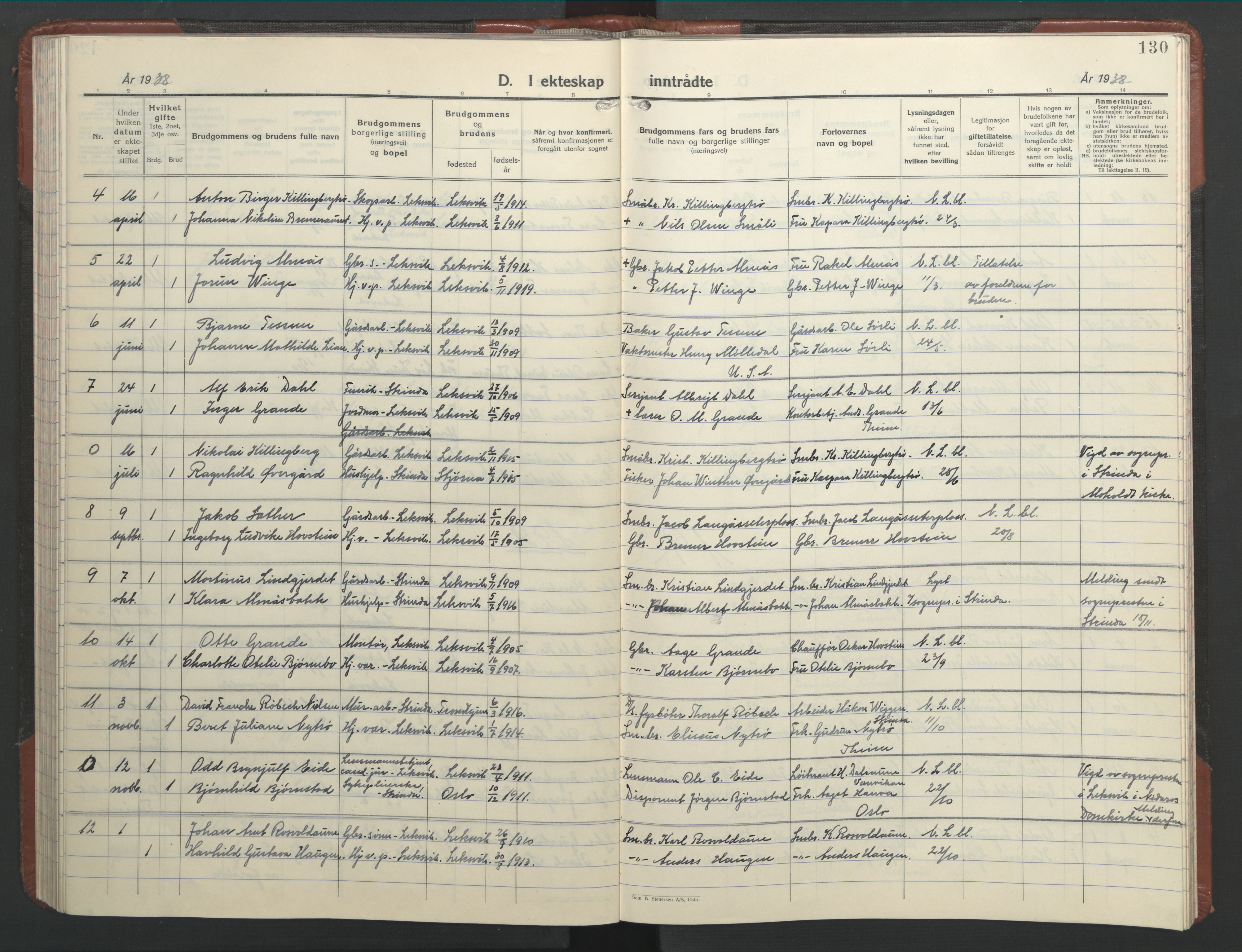 Ministerialprotokoller, klokkerbøker og fødselsregistre - Nord-Trøndelag, SAT/A-1458/701/L0019: Parish register (copy) no. 701C03, 1930-1953, p. 130