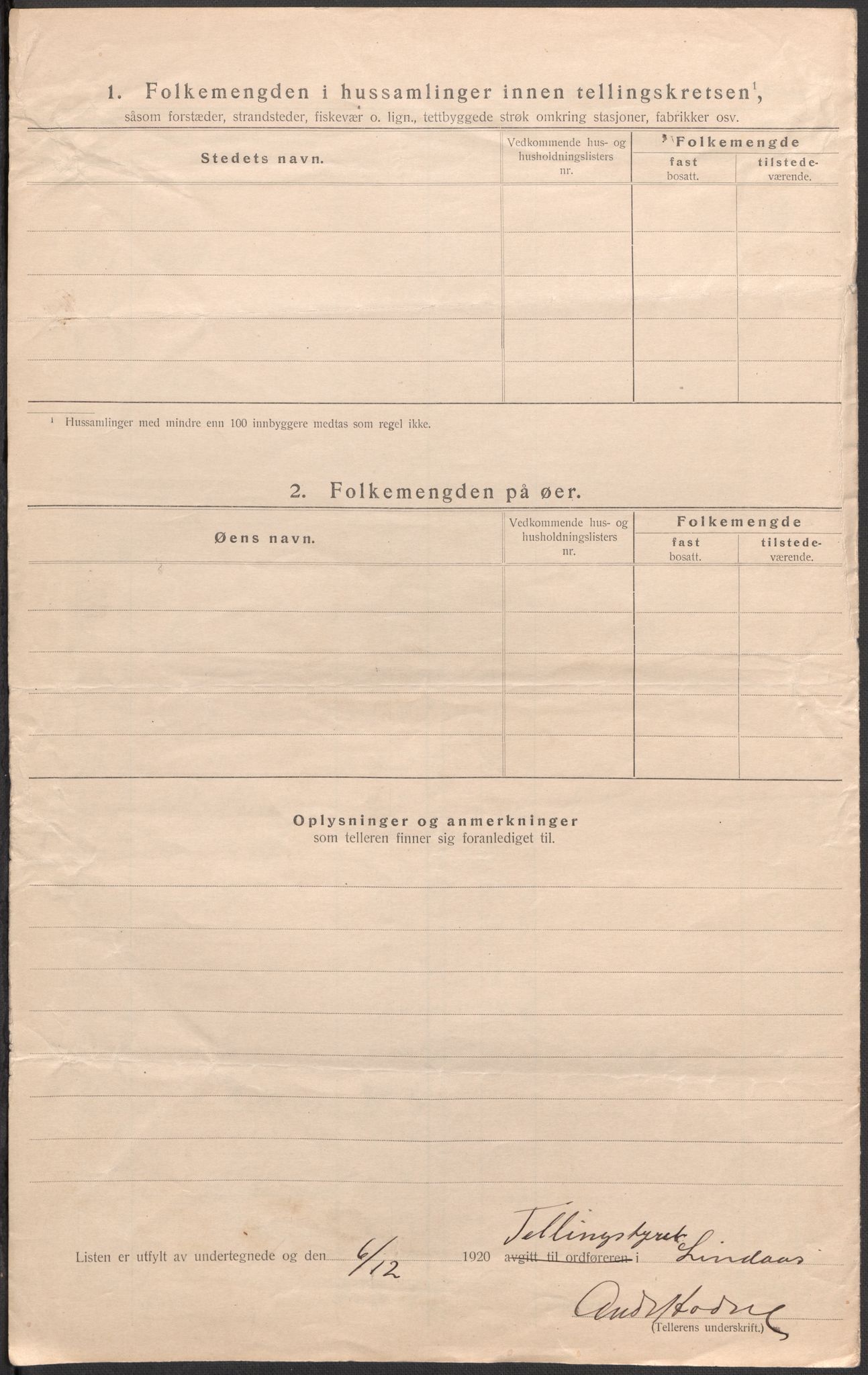 SAB, 1920 census for Lindås, 1920, p. 22