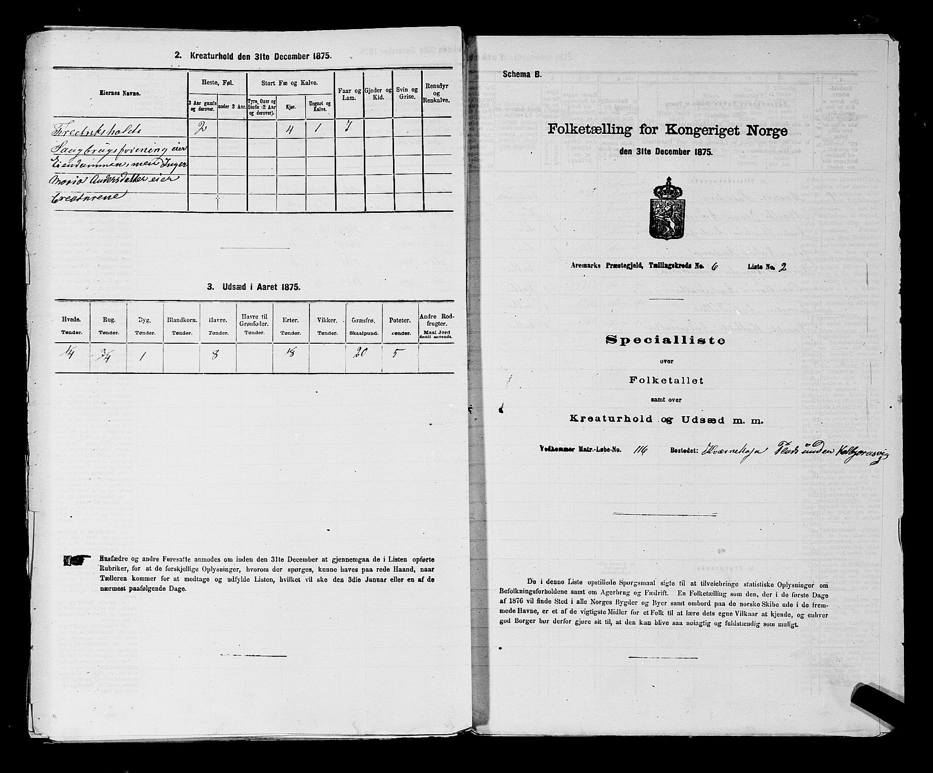 RA, 1875 census for 0118P Aremark, 1875, p. 1019