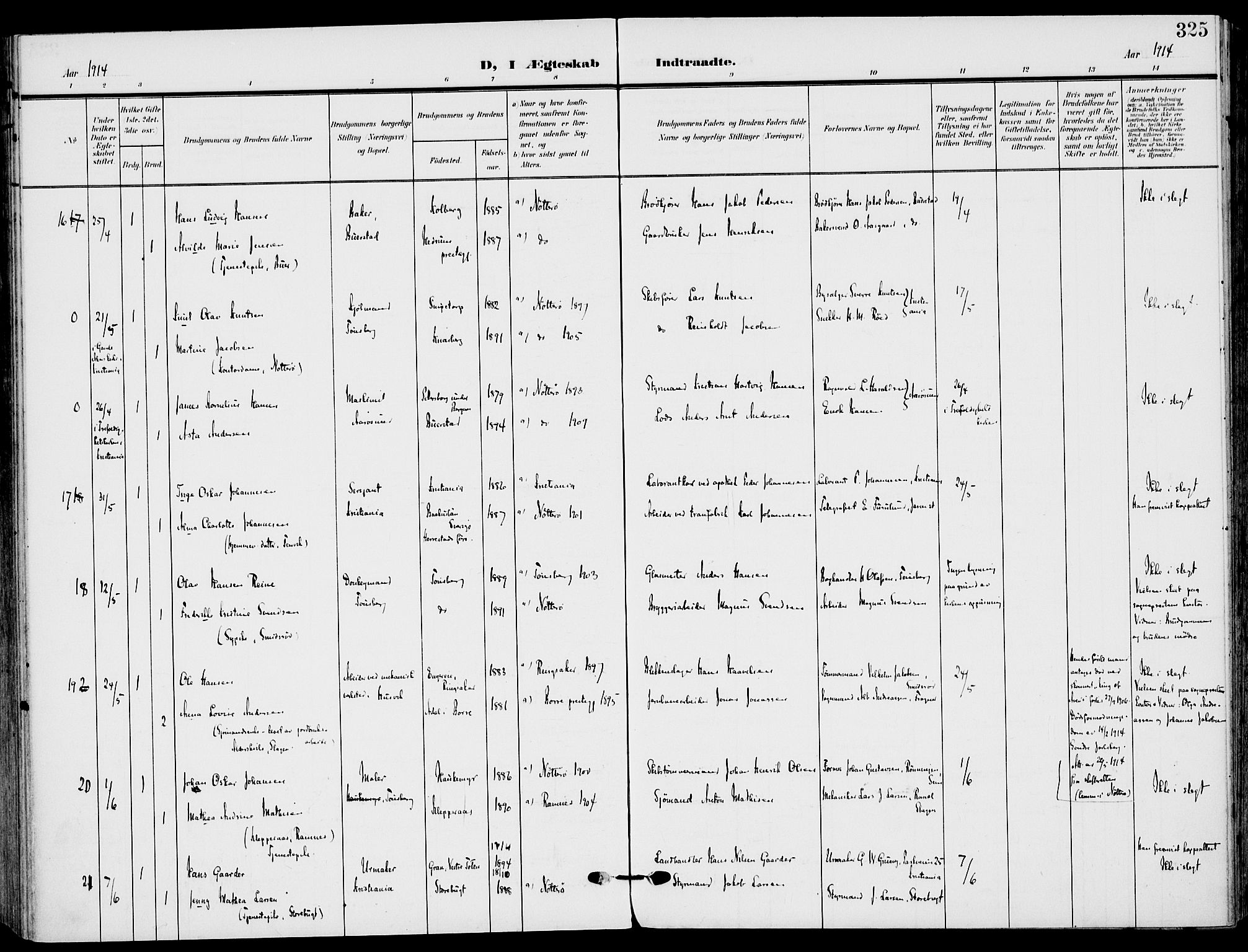 Nøtterøy kirkebøker, AV/SAKO-A-354/F/Fa/L0010: Parish register (official) no. I 10, 1908-1919, p. 325