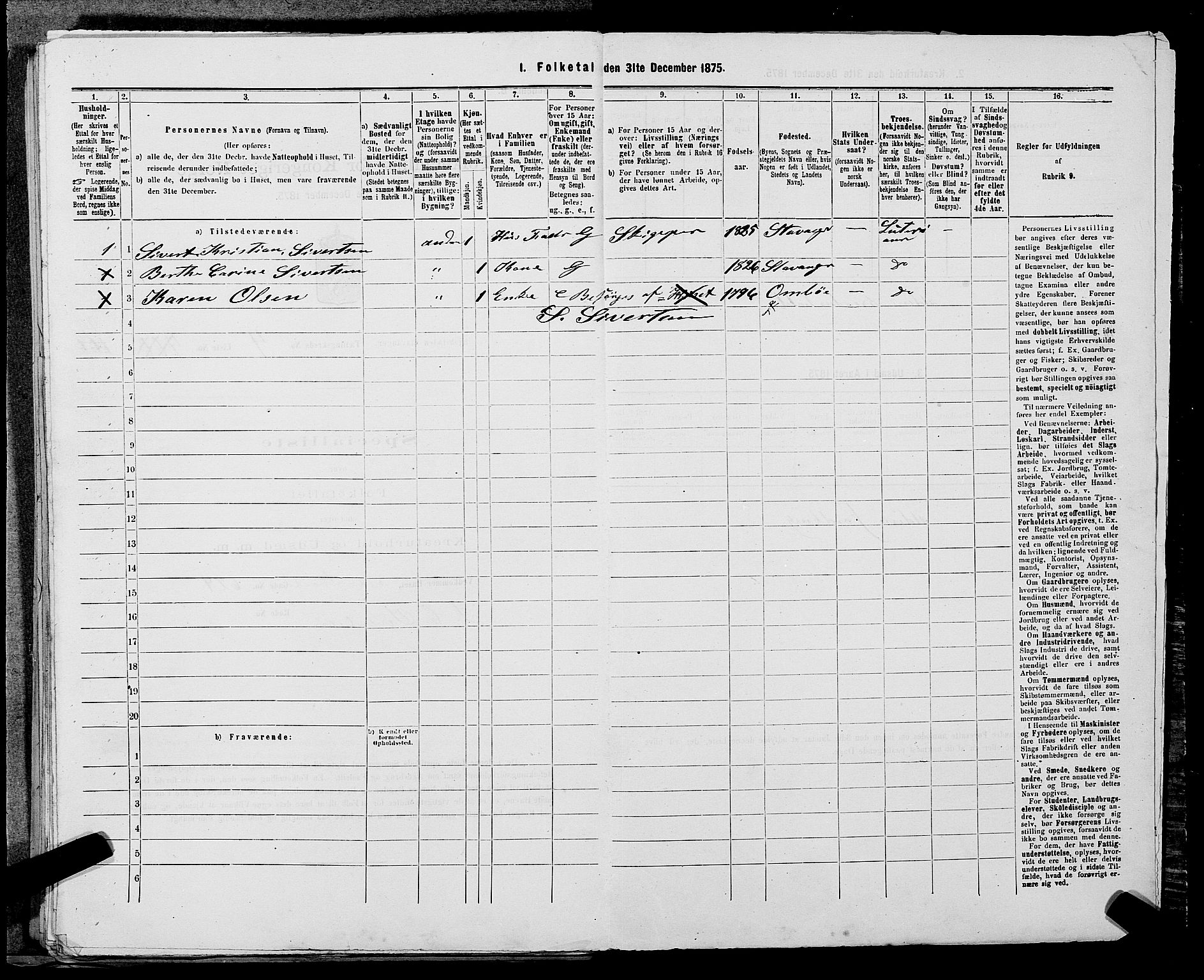 SAST, 1875 census for 1103 Stavanger, 1875, p. 857