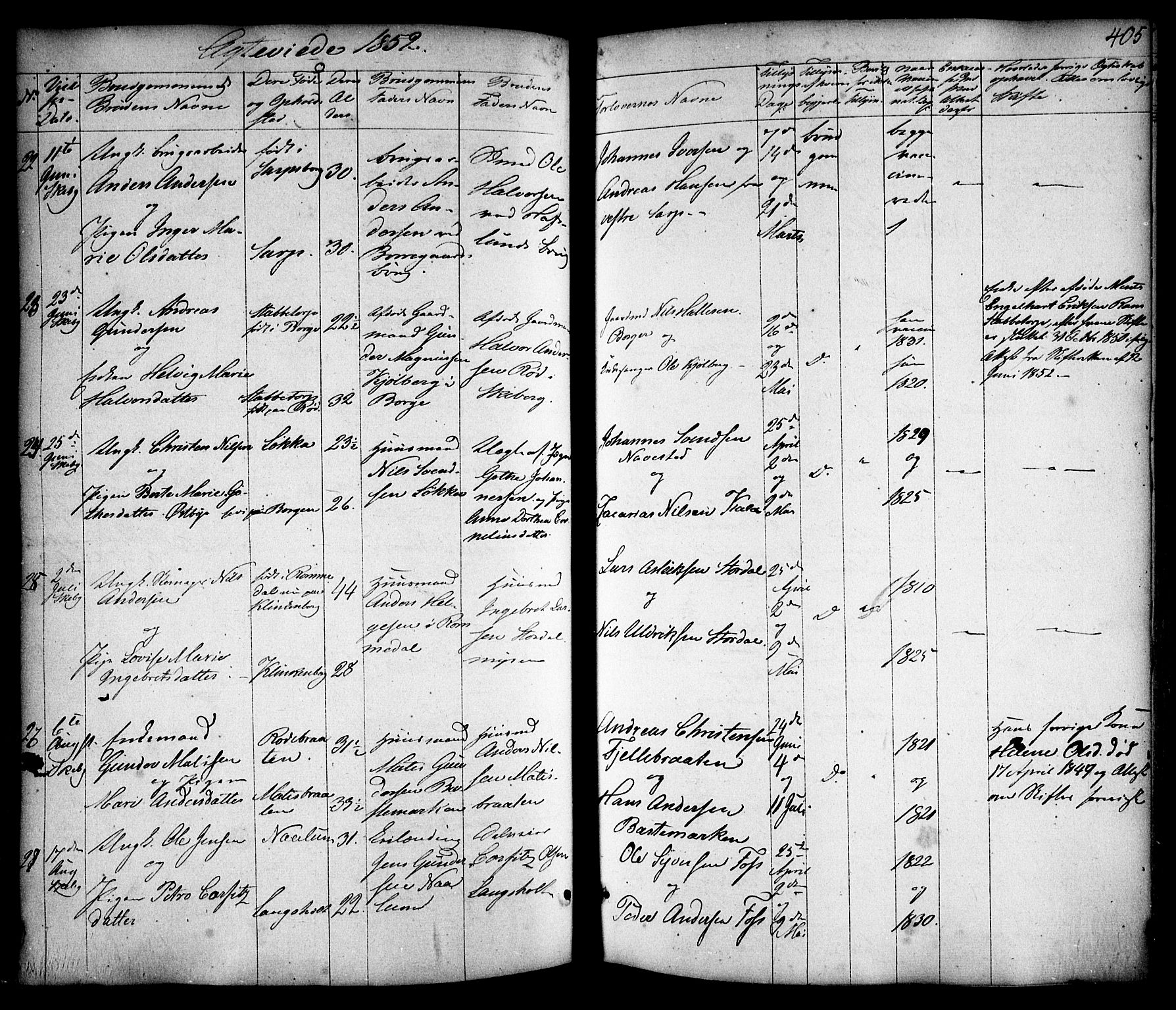 Skjeberg prestekontor Kirkebøker, AV/SAO-A-10923/F/Fa/L0006: Parish register (official) no. I 6, 1846-1858, p. 405