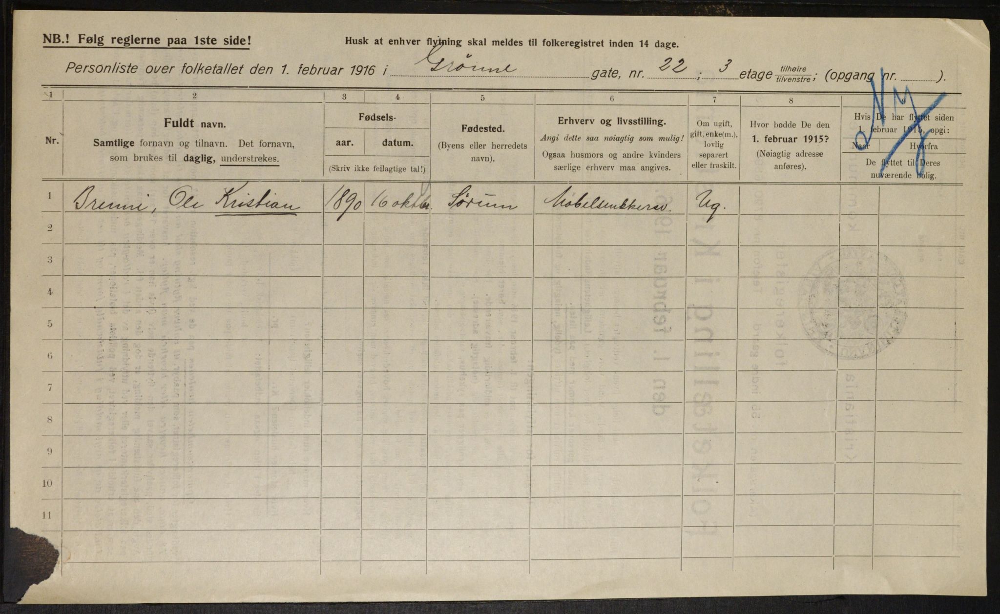 OBA, Municipal Census 1916 for Kristiania, 1916, p. 32969