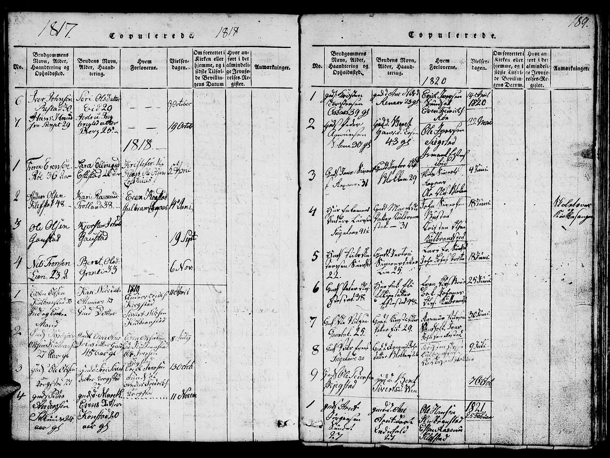 Ministerialprotokoller, klokkerbøker og fødselsregistre - Sør-Trøndelag, SAT/A-1456/694/L1130: Parish register (copy) no. 694C02, 1816-1857, p. 189