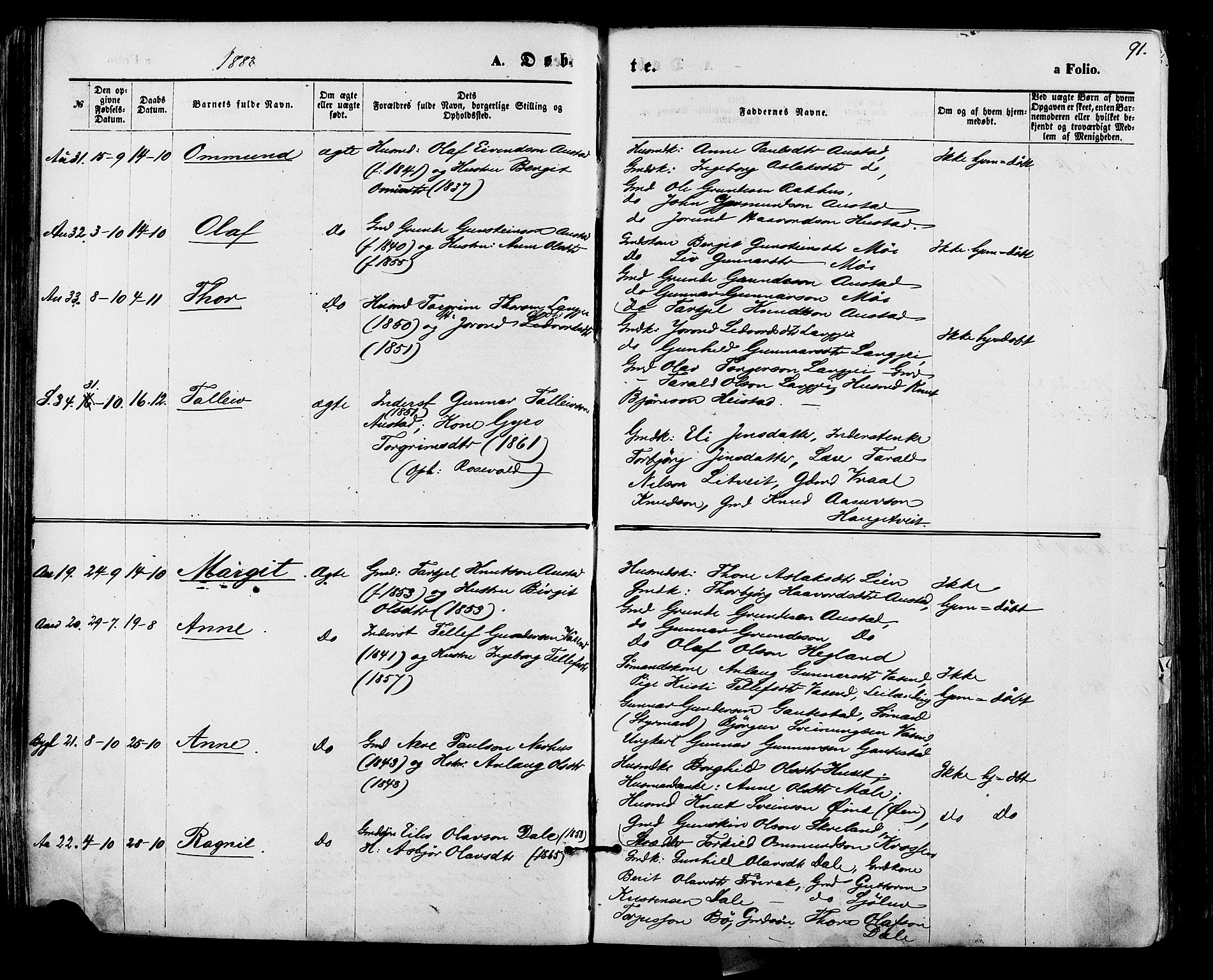 Bygland sokneprestkontor, AV/SAK-1111-0006/F/Fa/Fab/L0006: Parish register (official) no. A 6, 1873-1884, p. 91