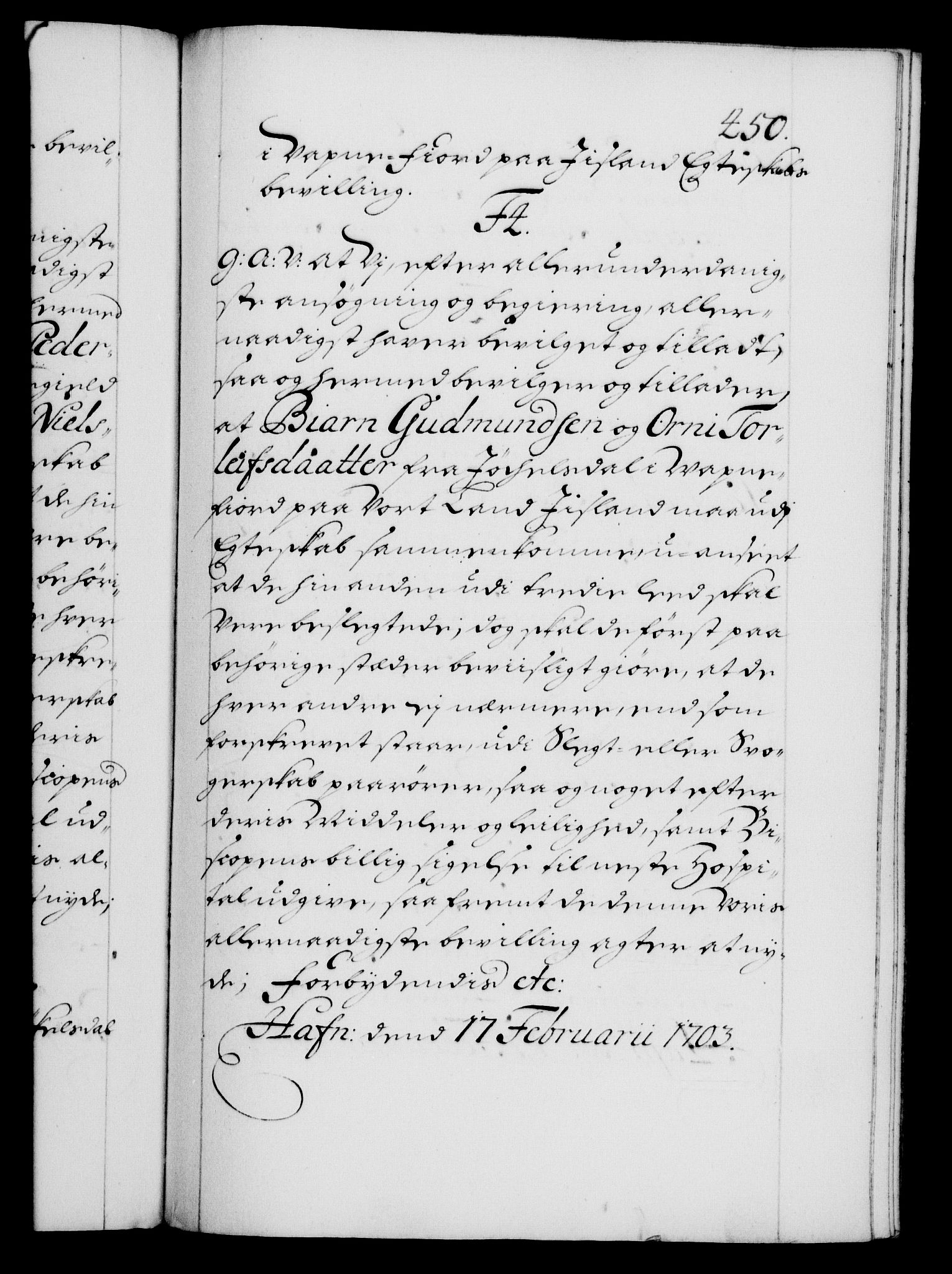 Danske Kanselli 1572-1799, AV/RA-EA-3023/F/Fc/Fca/Fcaa/L0018: Norske registre, 1699-1703, p. 450a