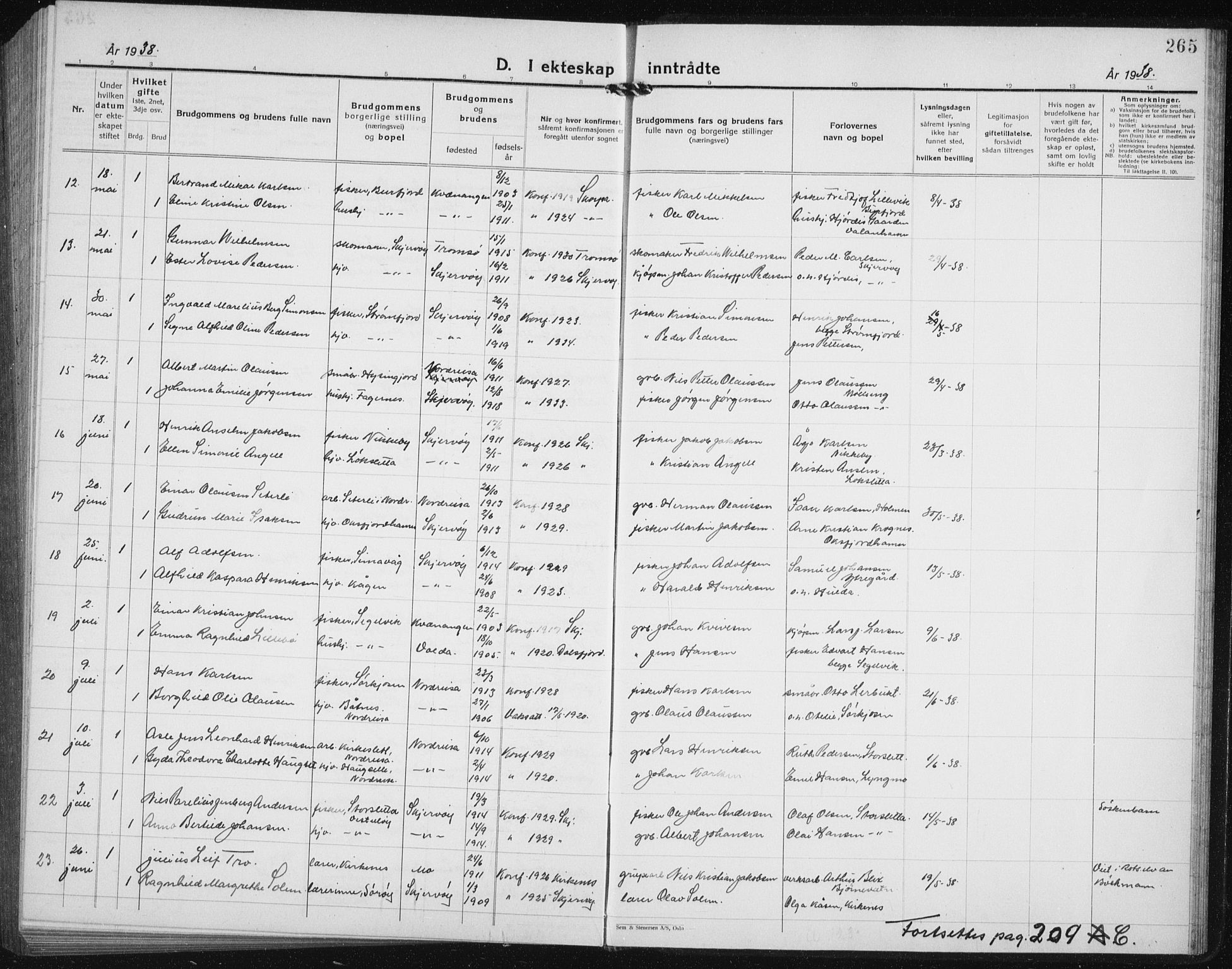 Skjervøy sokneprestkontor, AV/SATØ-S-1300/H/Ha/Hab/L0010klokker: Parish register (copy) no. 10, 1927-1941, p. 265