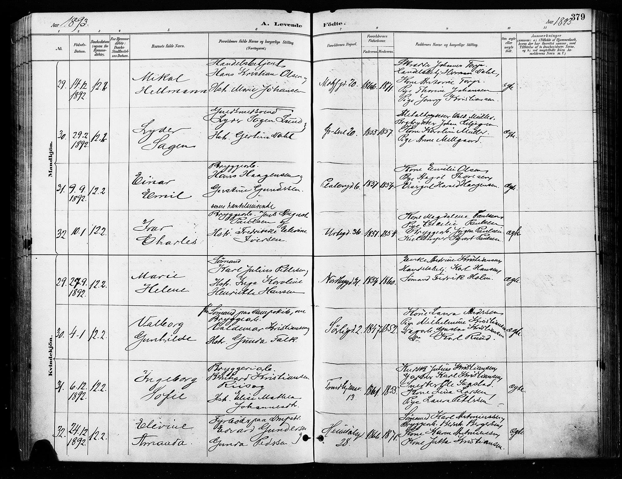 Grønland prestekontor Kirkebøker, AV/SAO-A-10848/F/Fa/L0009: Parish register (official) no. 9, 1888-1893, p. 379