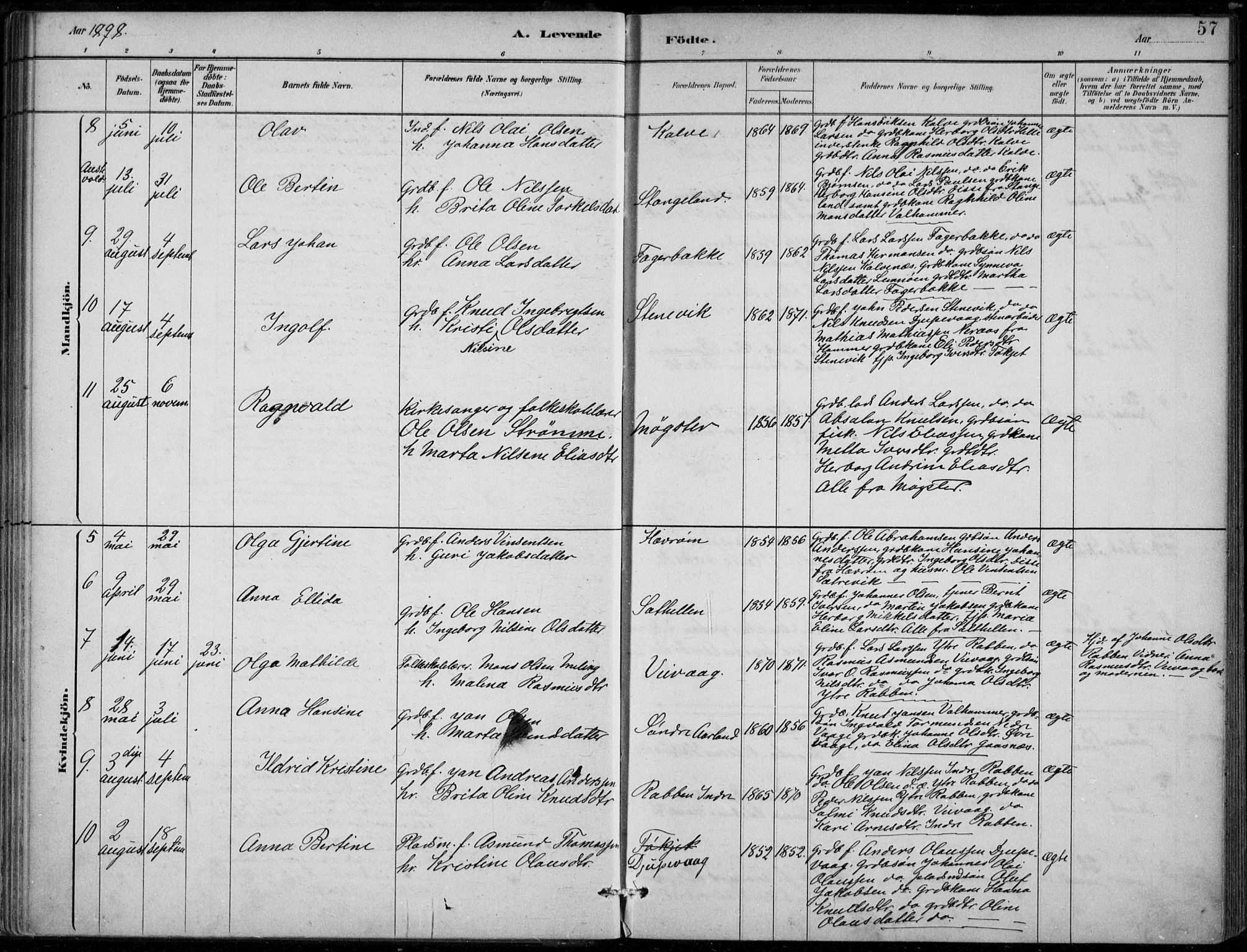 Sund sokneprestembete, AV/SAB-A-99930: Parish register (official) no. D 1, 1882-1899, p. 57