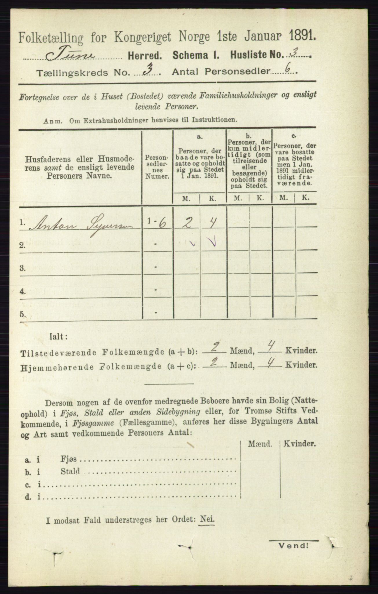 RA, 1891 census for 0130 Tune, 1891, p. 1402