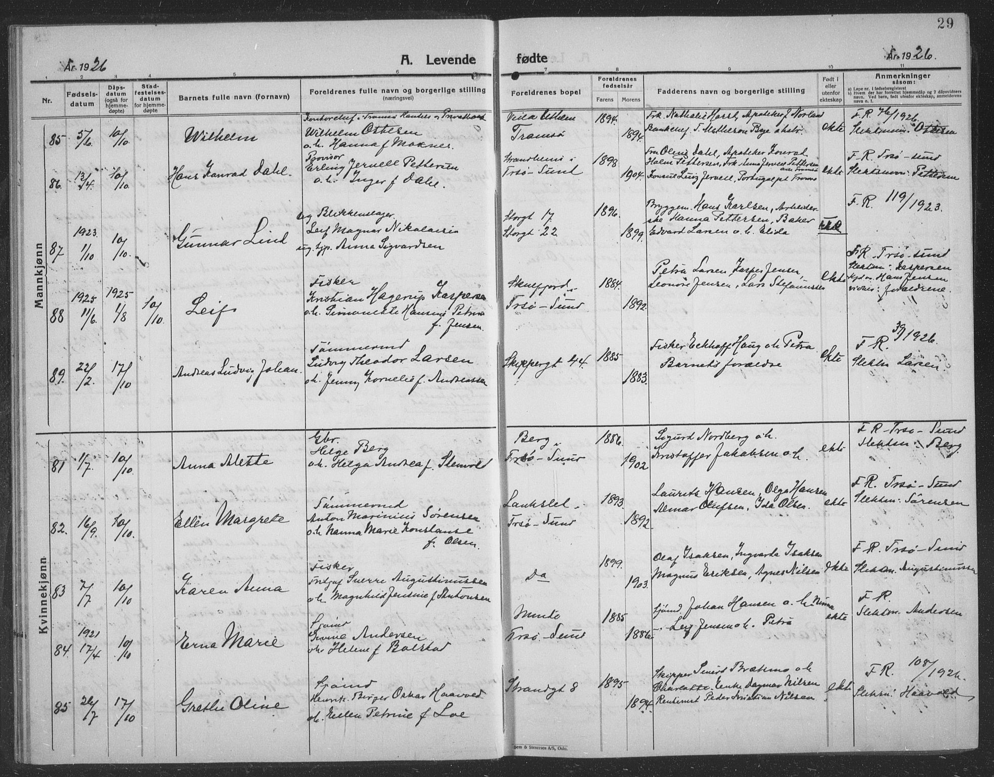 Tromsø sokneprestkontor/stiftsprosti/domprosti, AV/SATØ-S-1343/G/Gb/L0010klokker: Parish register (copy) no. 10, 1925-1937, p. 29