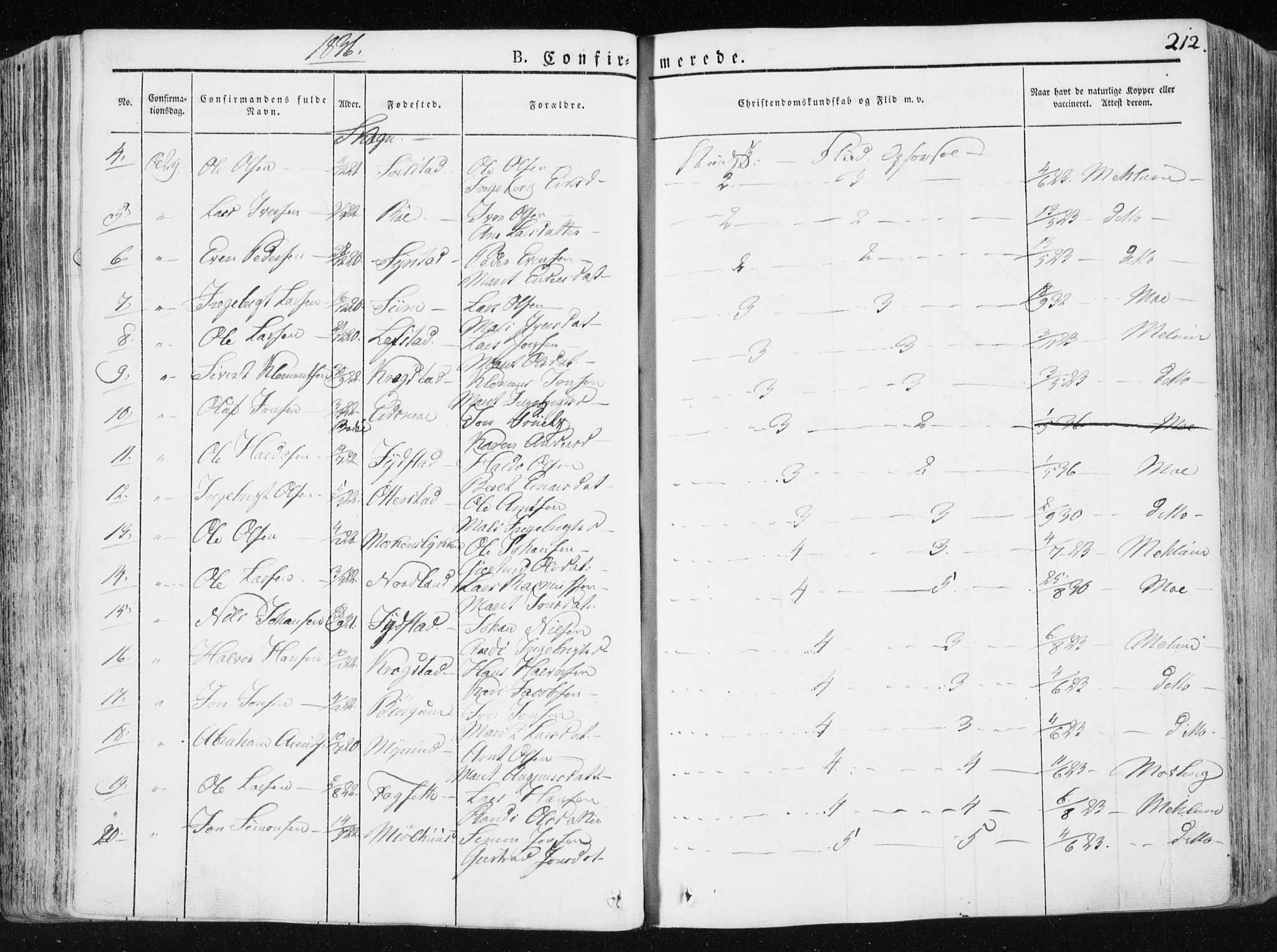 Ministerialprotokoller, klokkerbøker og fødselsregistre - Sør-Trøndelag, AV/SAT-A-1456/665/L0771: Parish register (official) no. 665A06, 1830-1856, p. 212