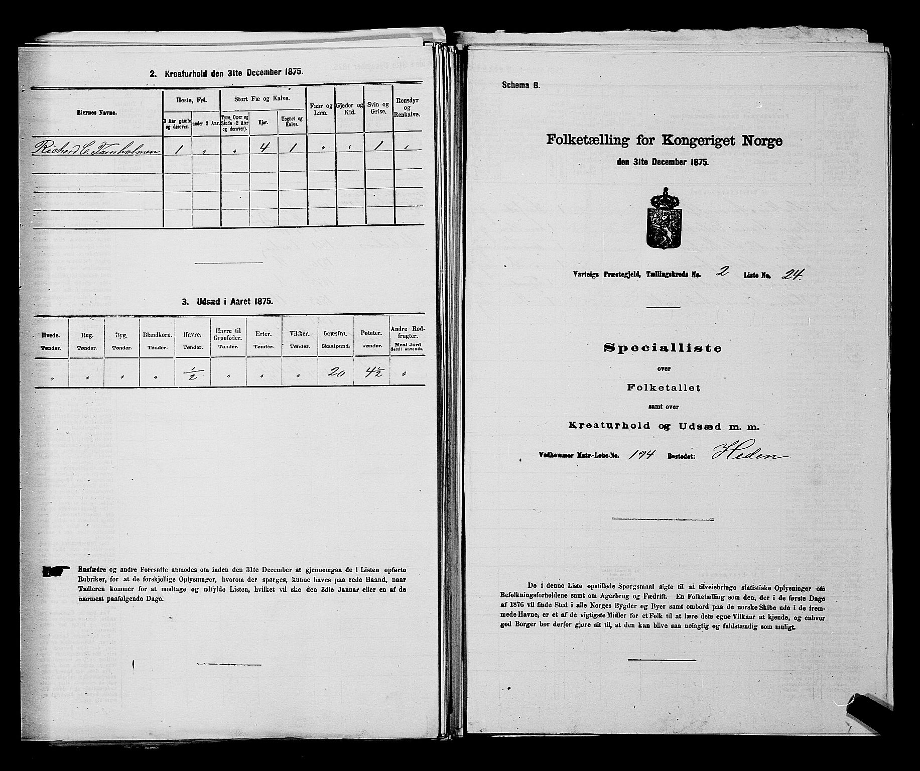 RA, 1875 census for 0114P Varteig, 1875, p. 255