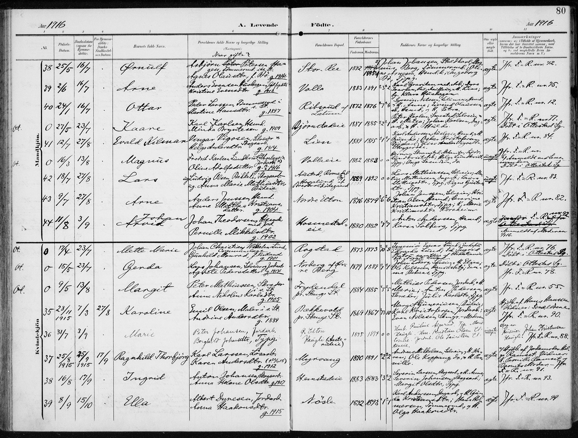 Stange prestekontor, AV/SAH-PREST-002/K/L0024: Parish register (official) no. 24, 1906-1922, p. 80