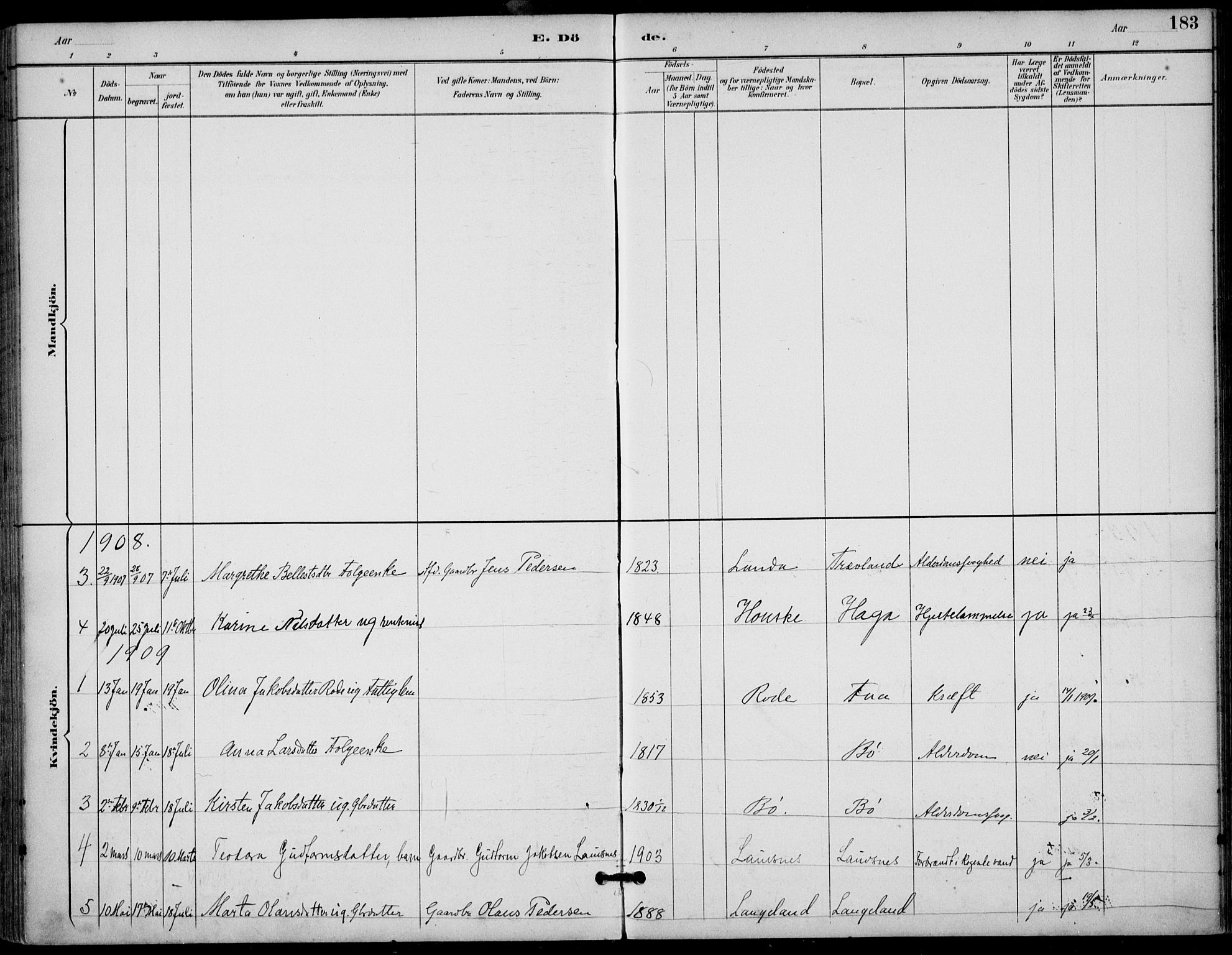 Finnøy sokneprestkontor, SAST/A-101825/H/Ha/Haa/L0011: Parish register (official) no. A 11, 1891-1910, p. 183