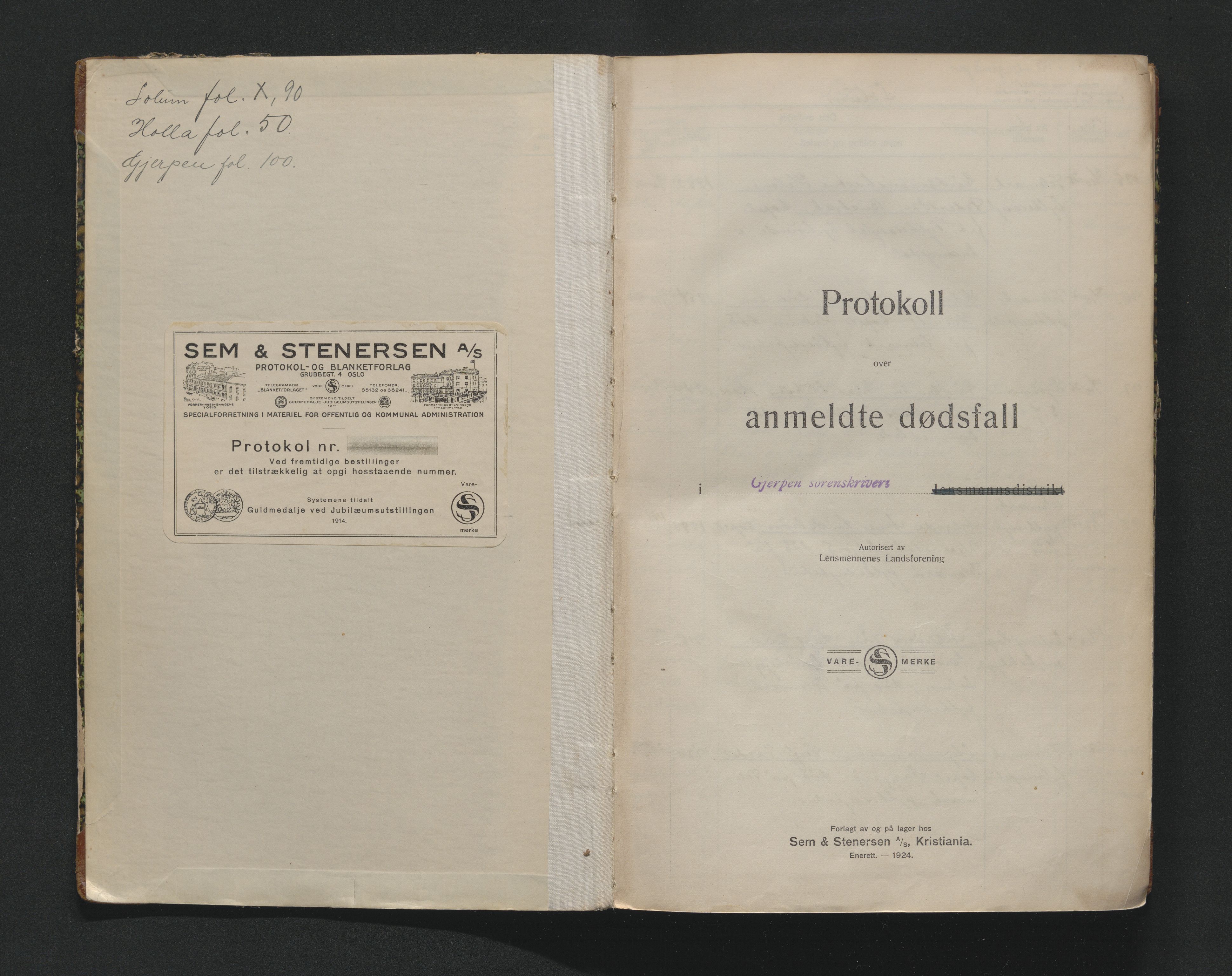 Gjerpen sorenskriveri, AV/SAKO-A-216/H/Ha/Haa/Haaa/L0003: Dødsanmeldelsesprotokoll, Sorenskriveriet, 1925-1930