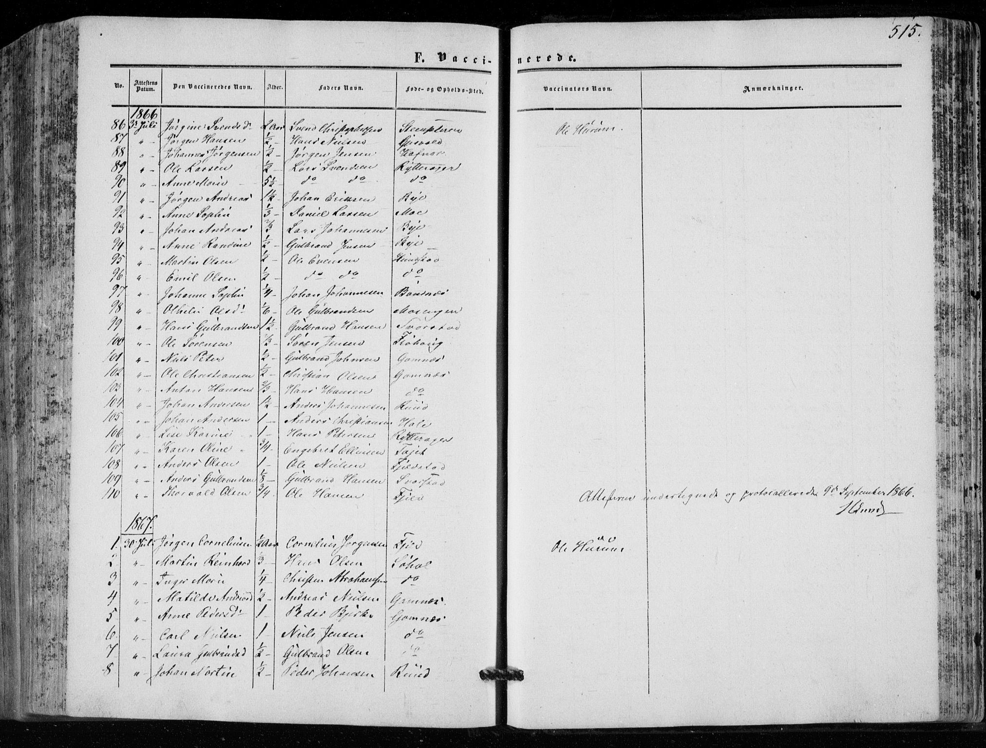 Hole kirkebøker, SAKO/A-228/F/Fa/L0006: Parish register (official) no. I 6, 1852-1872, p. 515