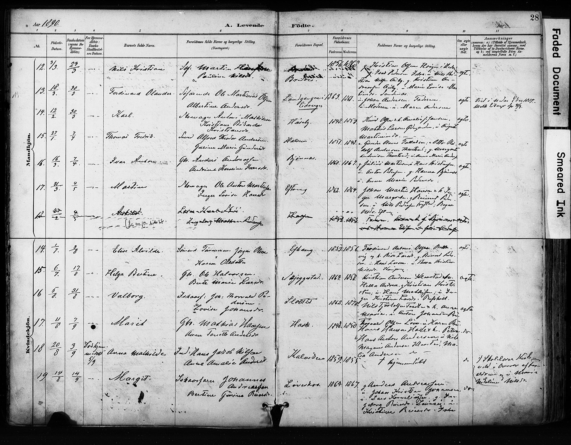 Tjølling kirkebøker, SAKO/A-60/F/Fa/L0009: Parish register (official) no. 9, 1887-1905, p. 28