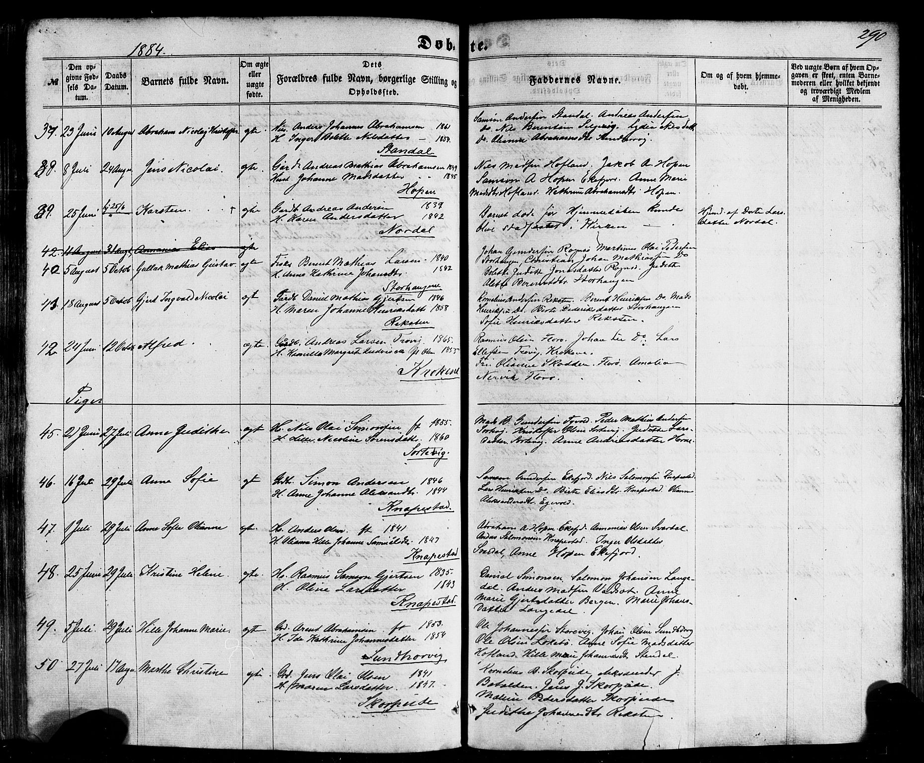 Kinn sokneprestembete, AV/SAB-A-80801/H/Haa/Haaa/L0006: Parish register (official) no. A 6, 1857-1885, p. 290