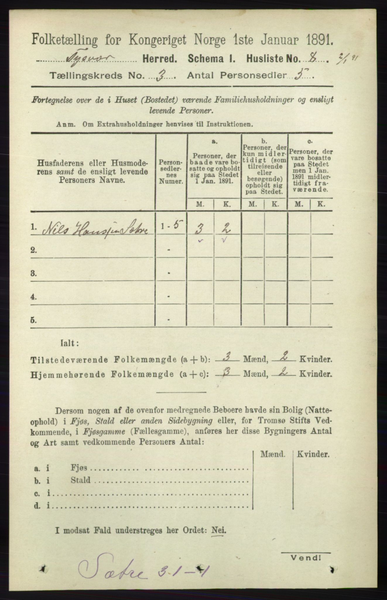 RA, 1891 census for 1146 Tysvær, 1891, p. 1190