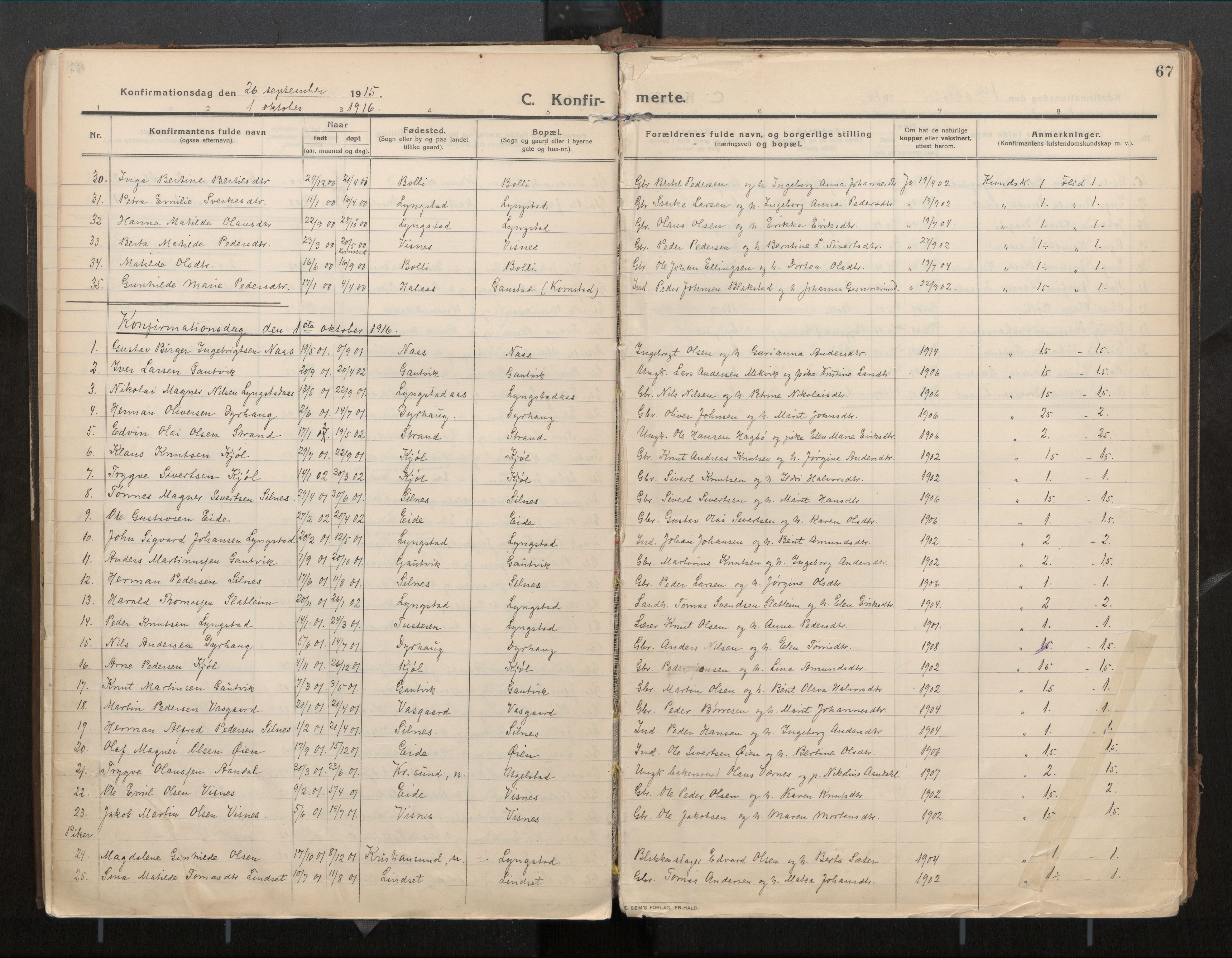Ministerialprotokoller, klokkerbøker og fødselsregistre - Møre og Romsdal, SAT/A-1454/571/L0836b: Parish register (official) no. 571A03, 1911-1926, p. 67