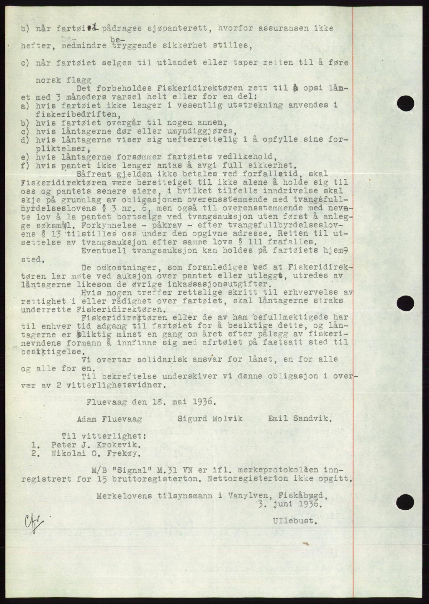 Søre Sunnmøre sorenskriveri, AV/SAT-A-4122/1/2/2C/L0060: Mortgage book no. 54, 1935-1936, Deed date: 05.06.1936