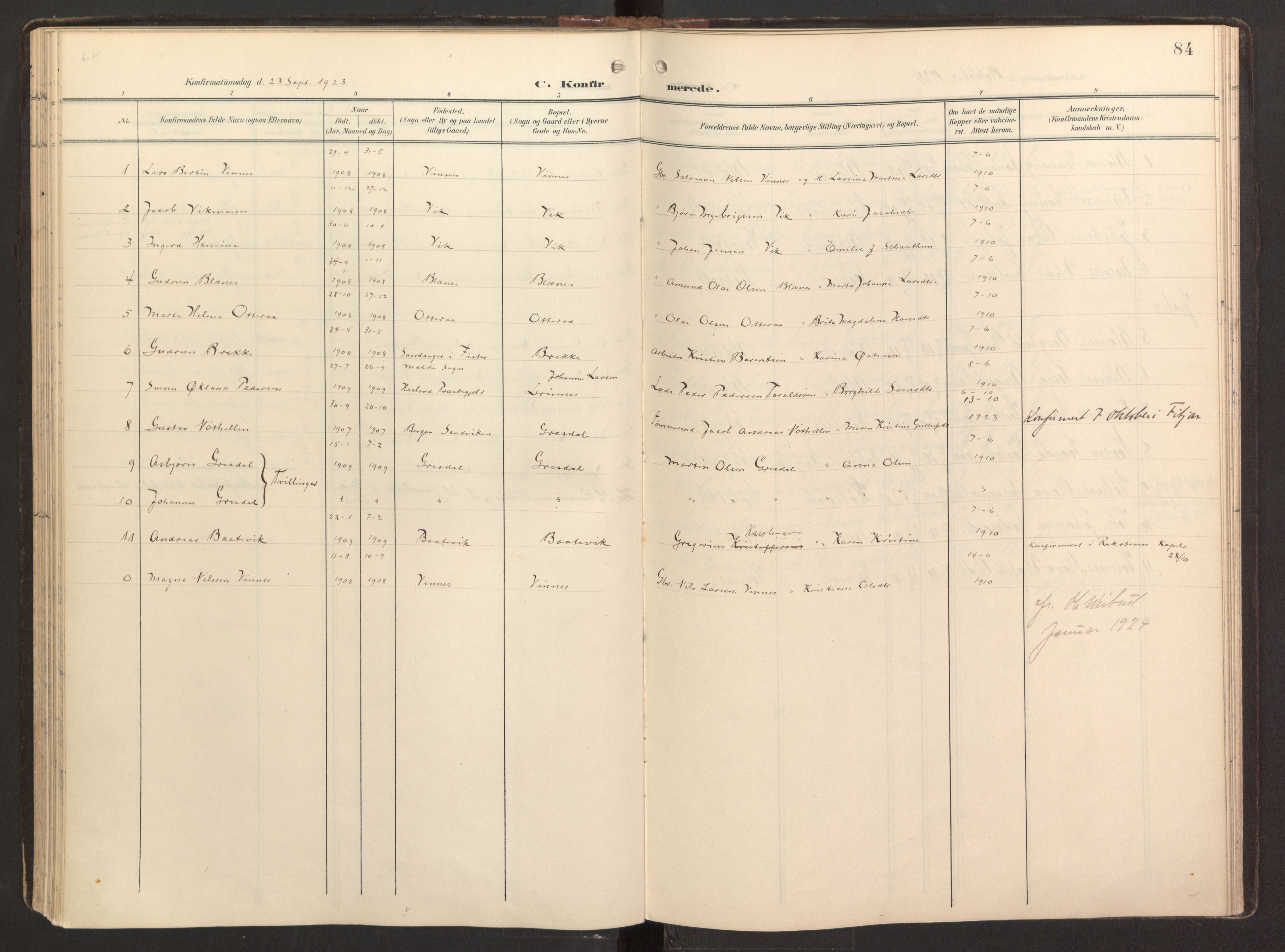 Fitjar sokneprestembete, SAB/A-99926: Parish register (official) no. B 1, 1900-1926, p. 84