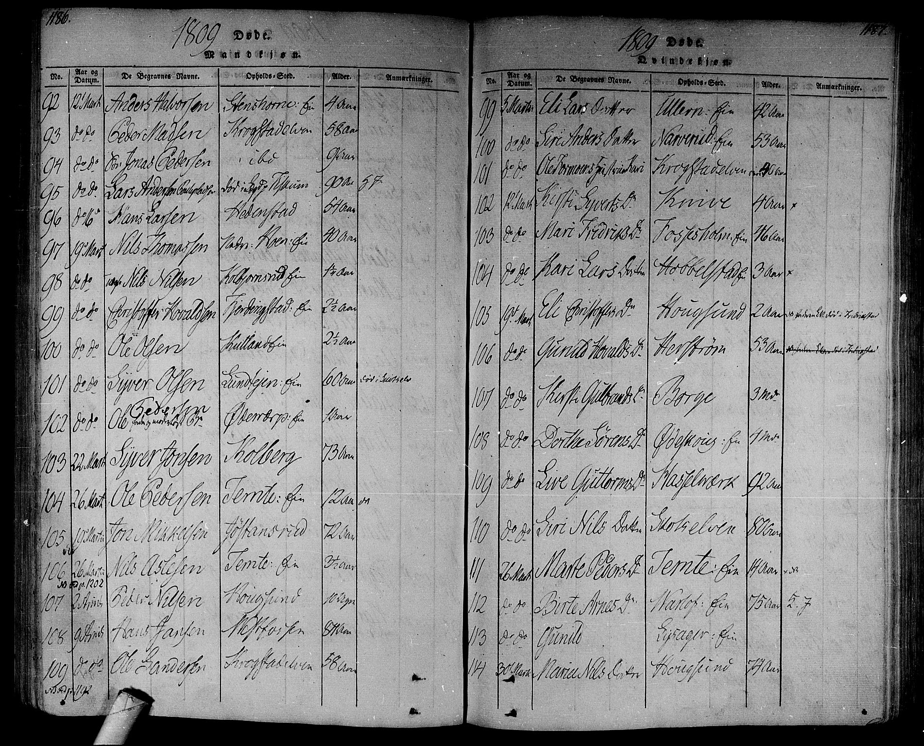 Eiker kirkebøker, SAKO/A-4/F/Fa/L0010: Parish register (official) no. I 10, 1806-1815, p. 1186-1187