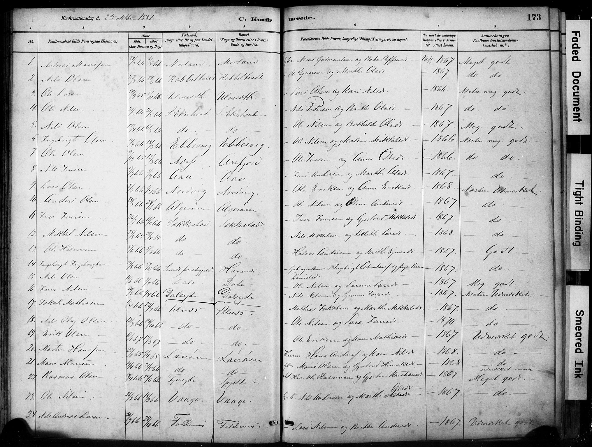 Fjell sokneprestembete, SAB/A-75301/H/Hab: Parish register (copy) no. A 4, 1880-1899, p. 173