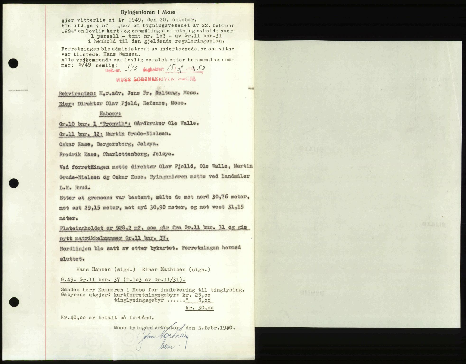 Moss sorenskriveri, SAO/A-10168: Mortgage book no. A25, 1950-1950, Diary no: : 510/1950