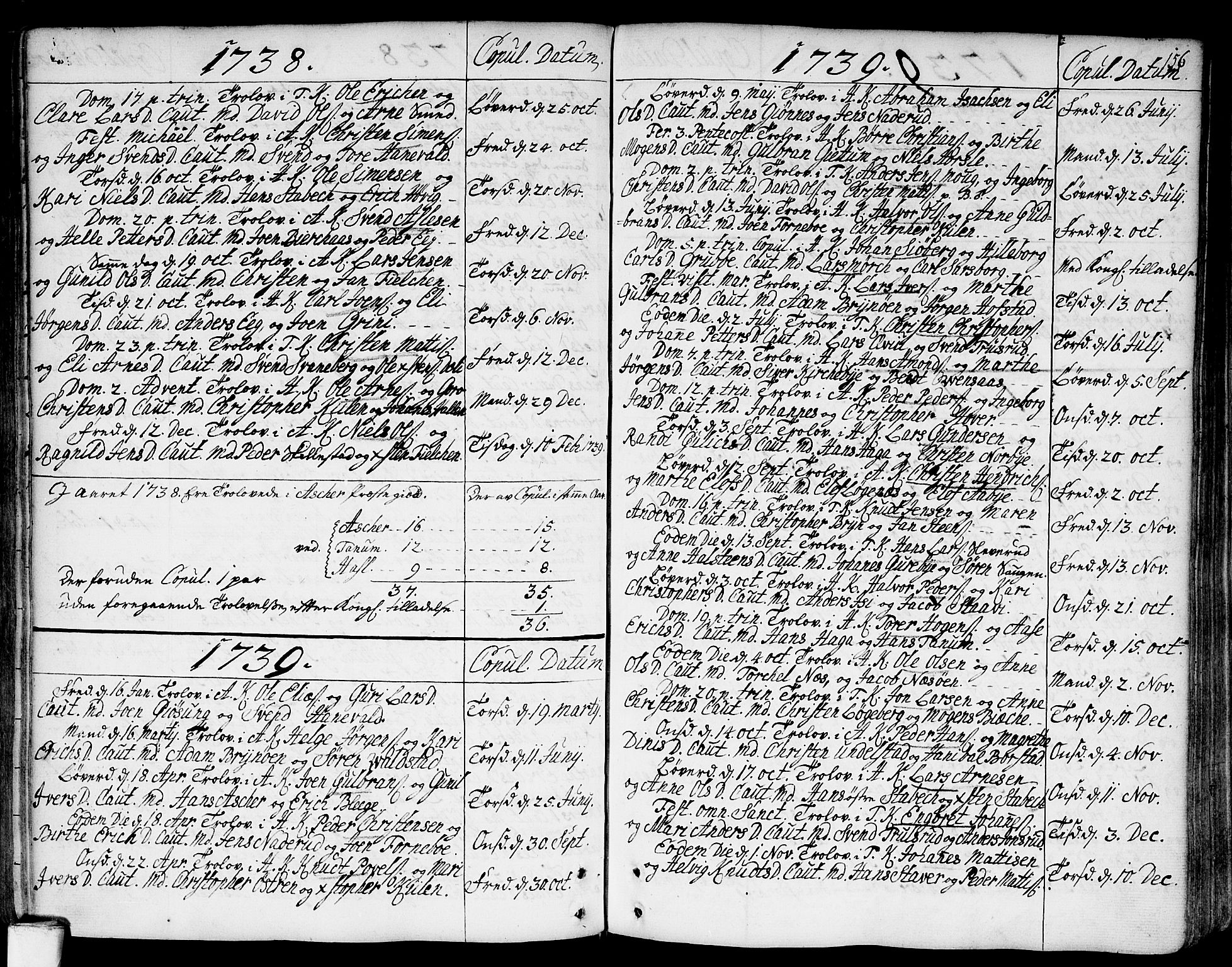 Asker prestekontor Kirkebøker, SAO/A-10256a/F/Fa/L0002: Parish register (official) no. I 2, 1733-1766, p. 156