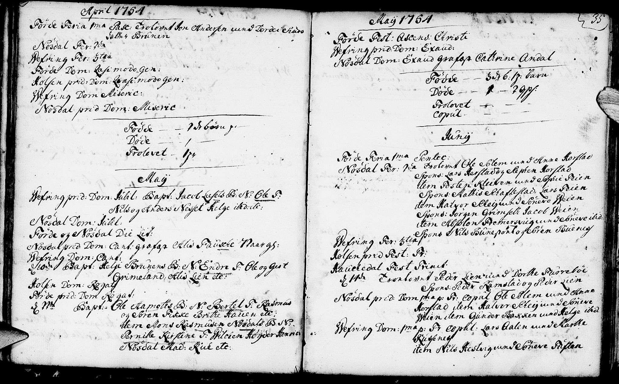 Førde sokneprestembete, SAB/A-79901/H/Haa/Haaa/L0003: Parish register (official) no. A 3, 1749-1764, p. 35