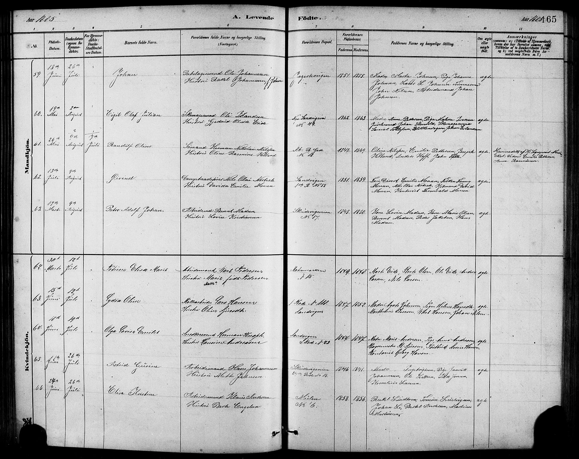 Sandviken Sokneprestembete, AV/SAB-A-77601/H/Hb/L0001: Parish register (copy) no. A 2, 1879-1892, p. 165