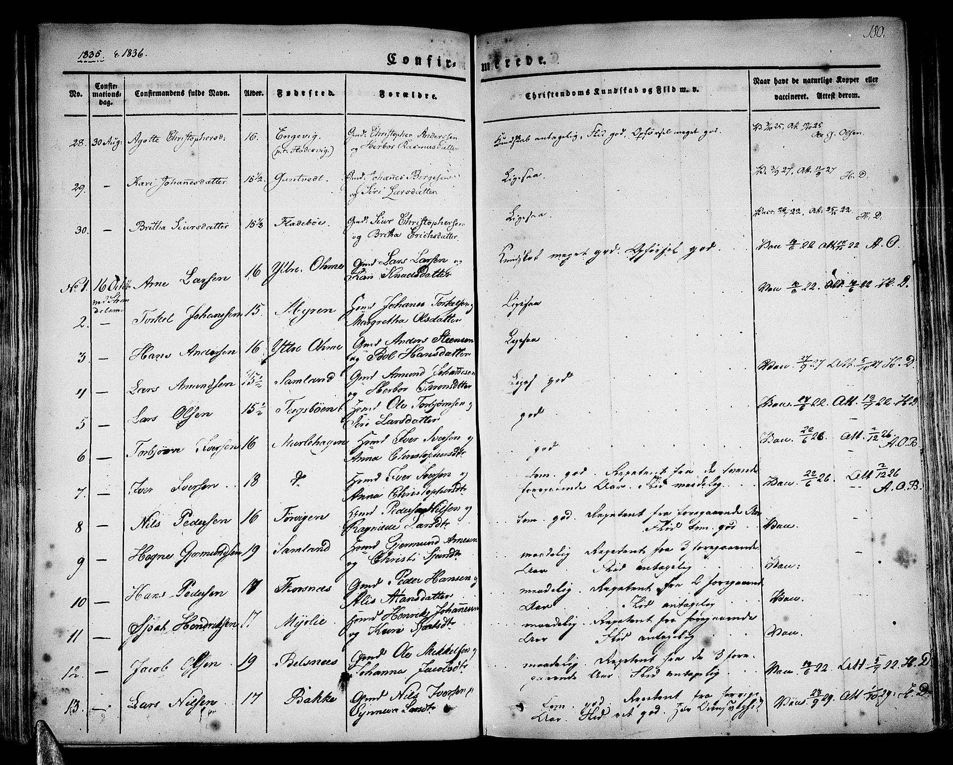 Strandebarm sokneprestembete, AV/SAB-A-78401/H/Haa: Parish register (official) no. A 6, 1826-1843, p. 180