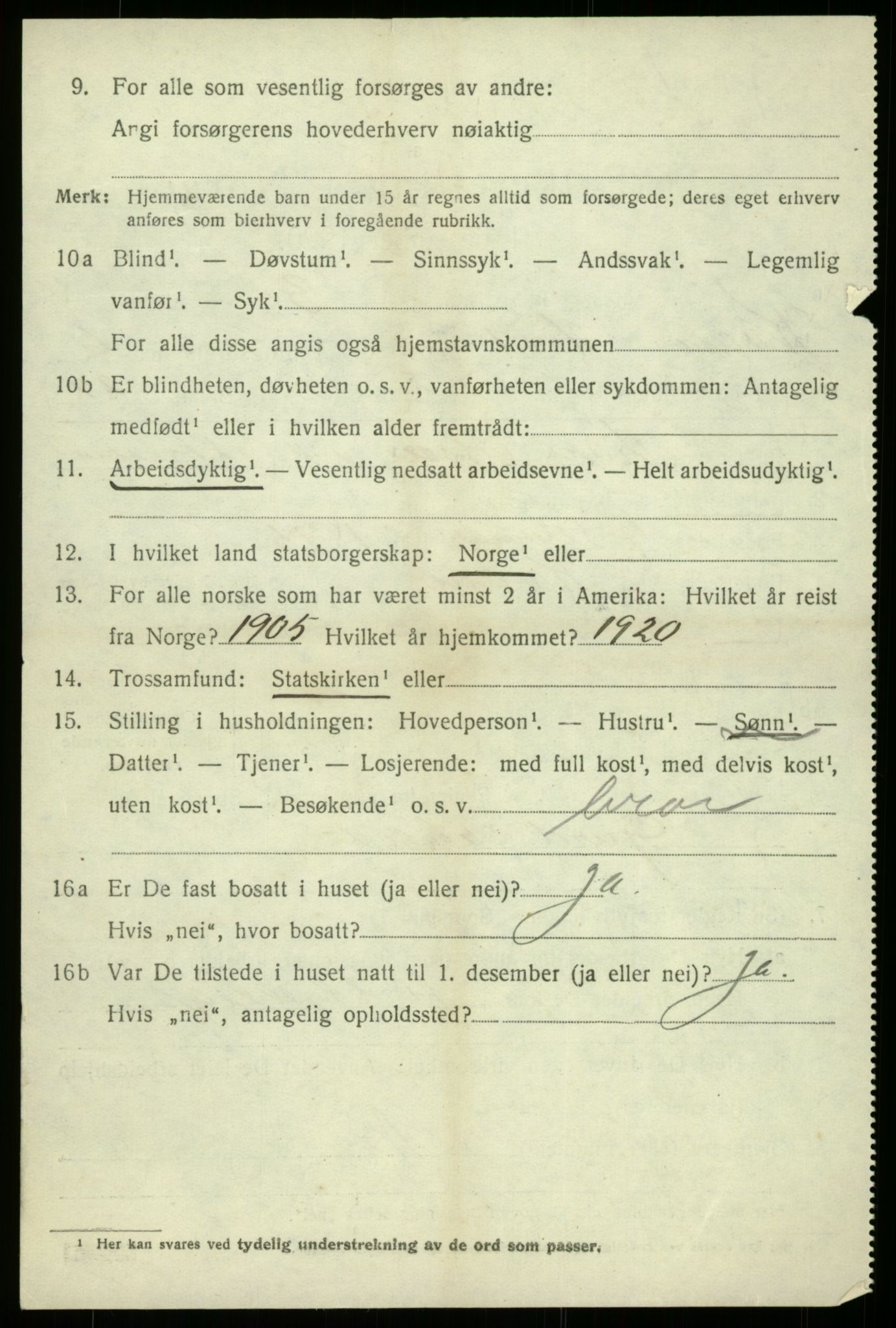 SAB, 1920 census for Kvam, 1920, p. 4732