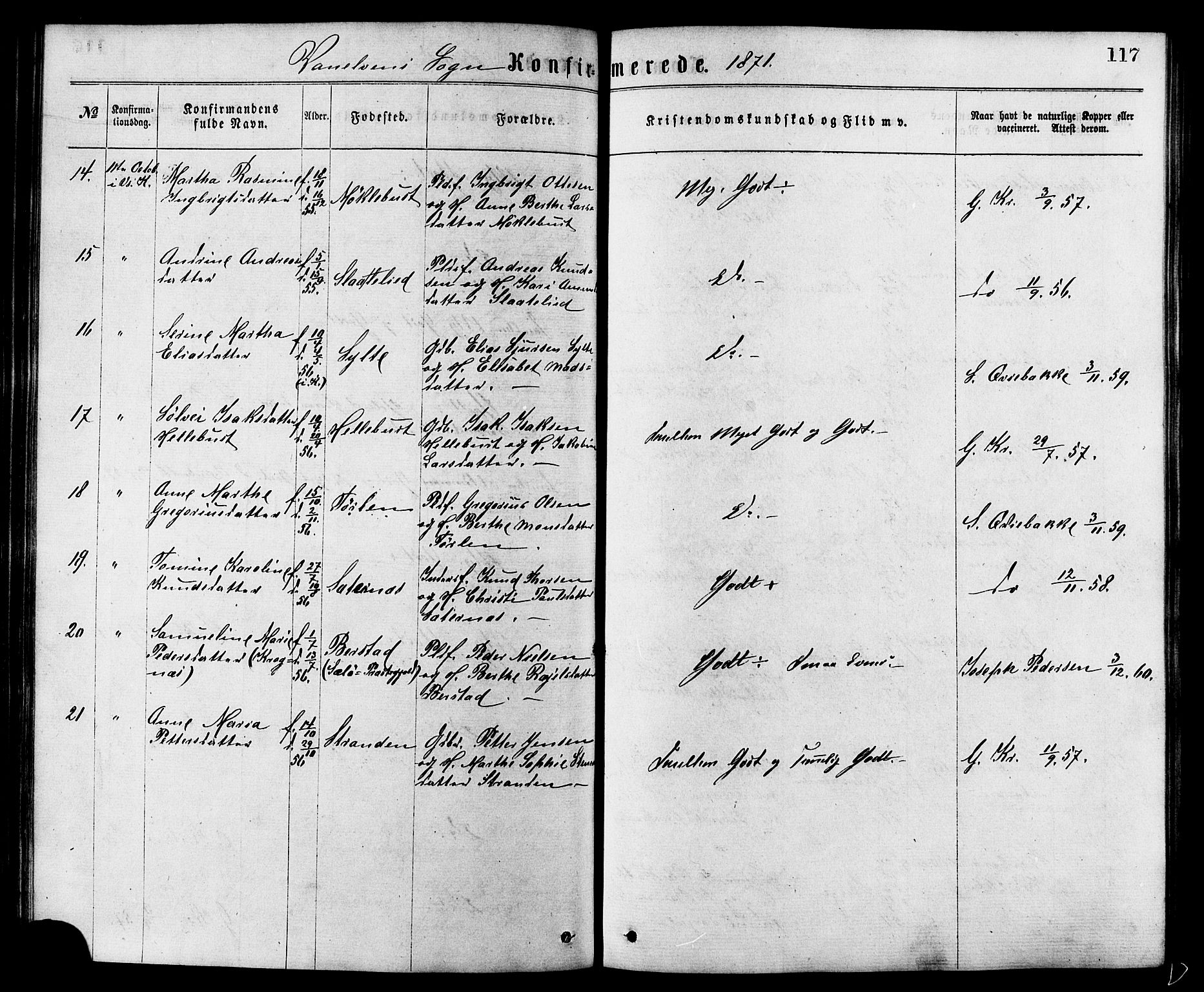 Ministerialprotokoller, klokkerbøker og fødselsregistre - Møre og Romsdal, AV/SAT-A-1454/501/L0007: Parish register (official) no. 501A07, 1868-1884, p. 117