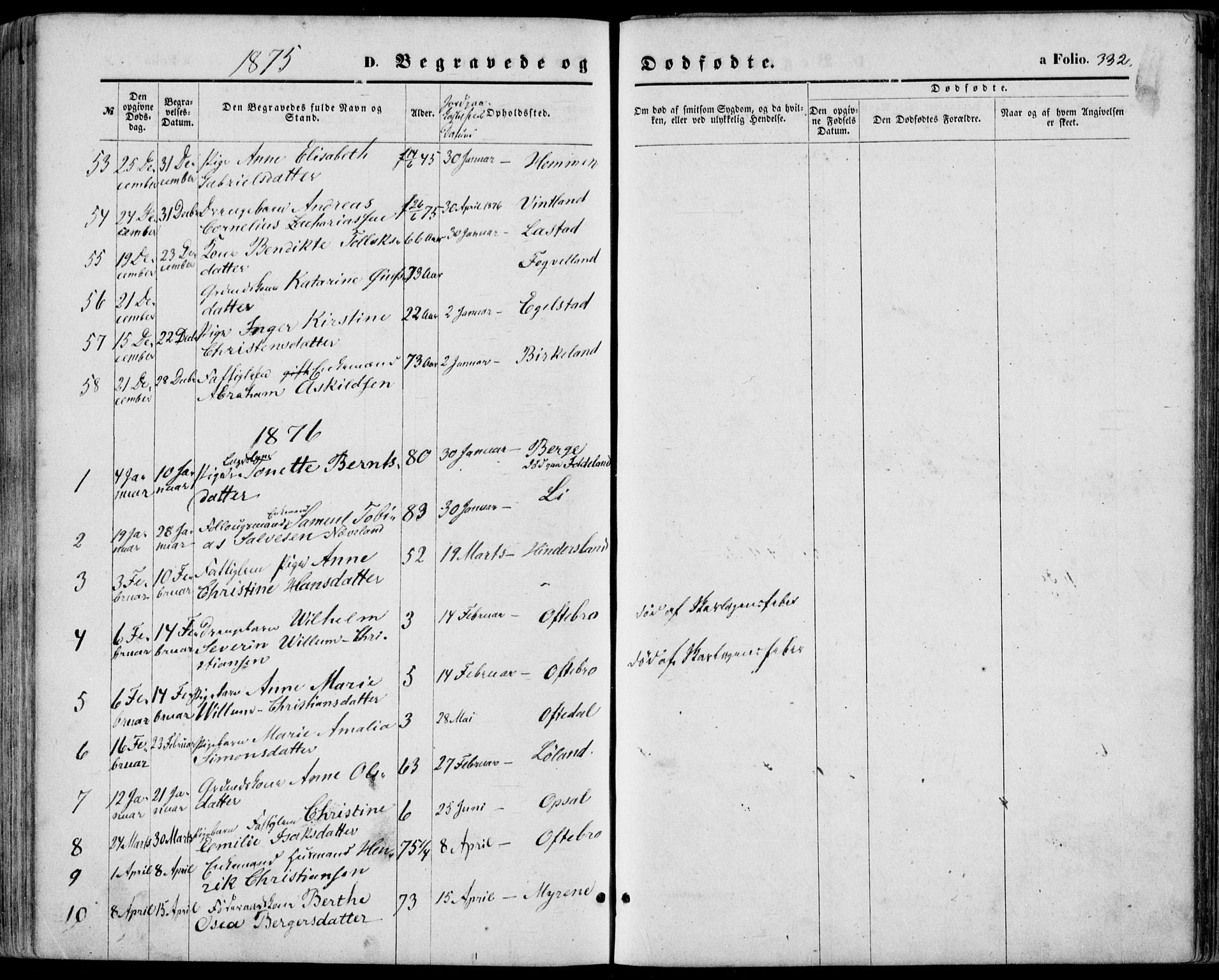 Lyngdal sokneprestkontor, SAK/1111-0029/F/Fa/Fac/L0010: Parish register (official) no. A 10, 1865-1878, p. 332