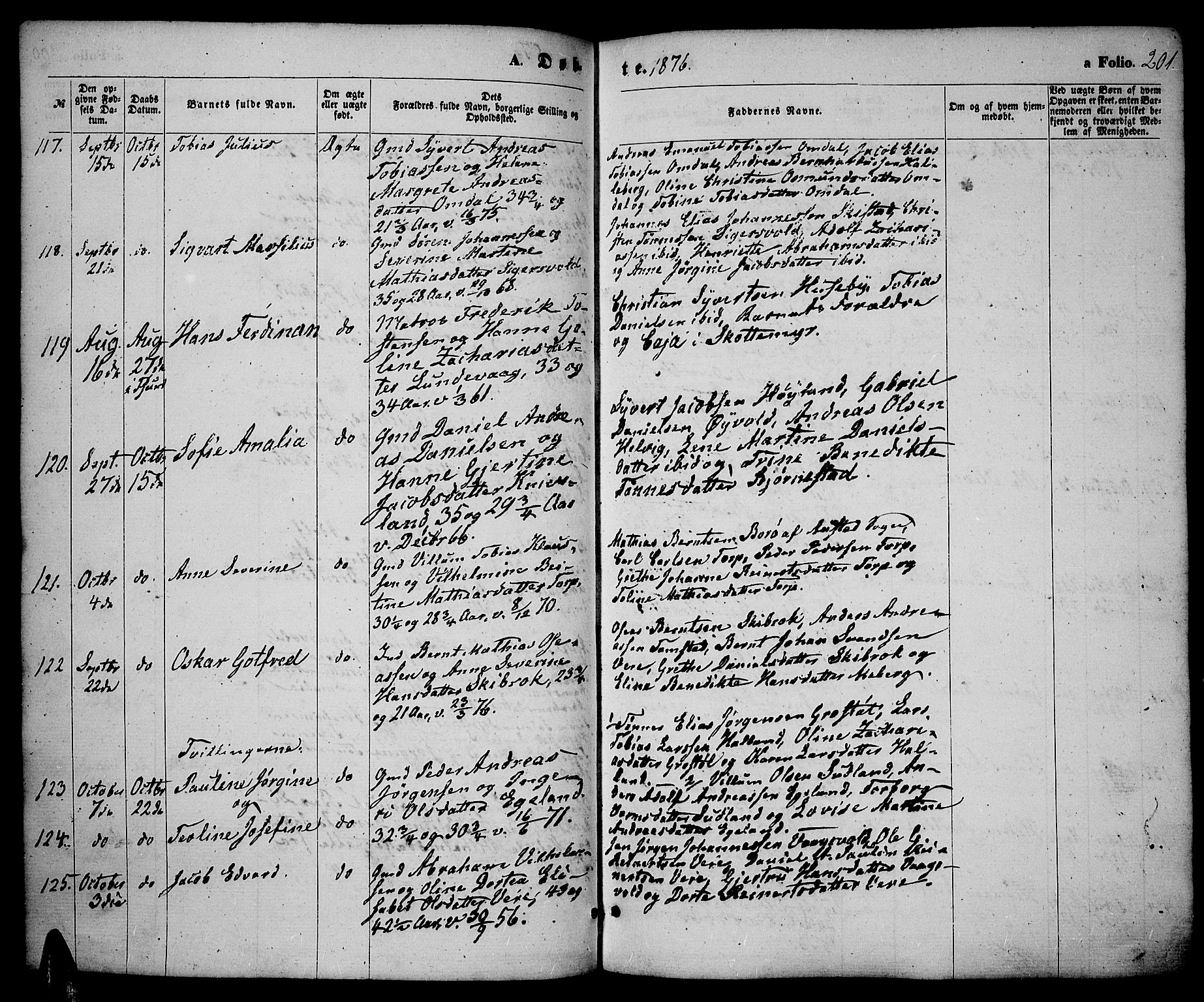 Lista sokneprestkontor, AV/SAK-1111-0027/F/Fb/L0003: Parish register (copy) no. B 3, 1862-1877, p. 201