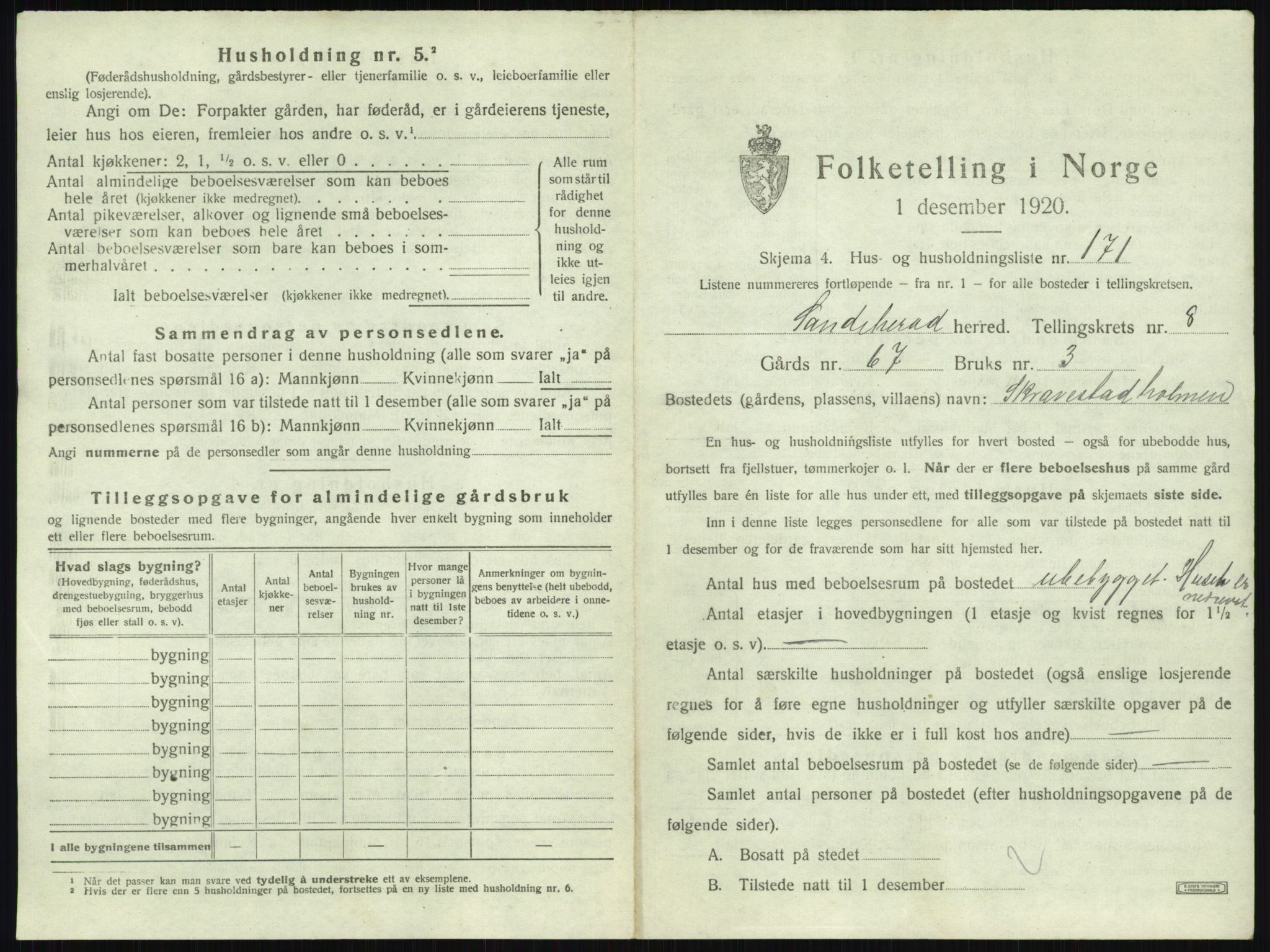 SAKO, 1920 census for Sandeherred, 1920, p. 1934