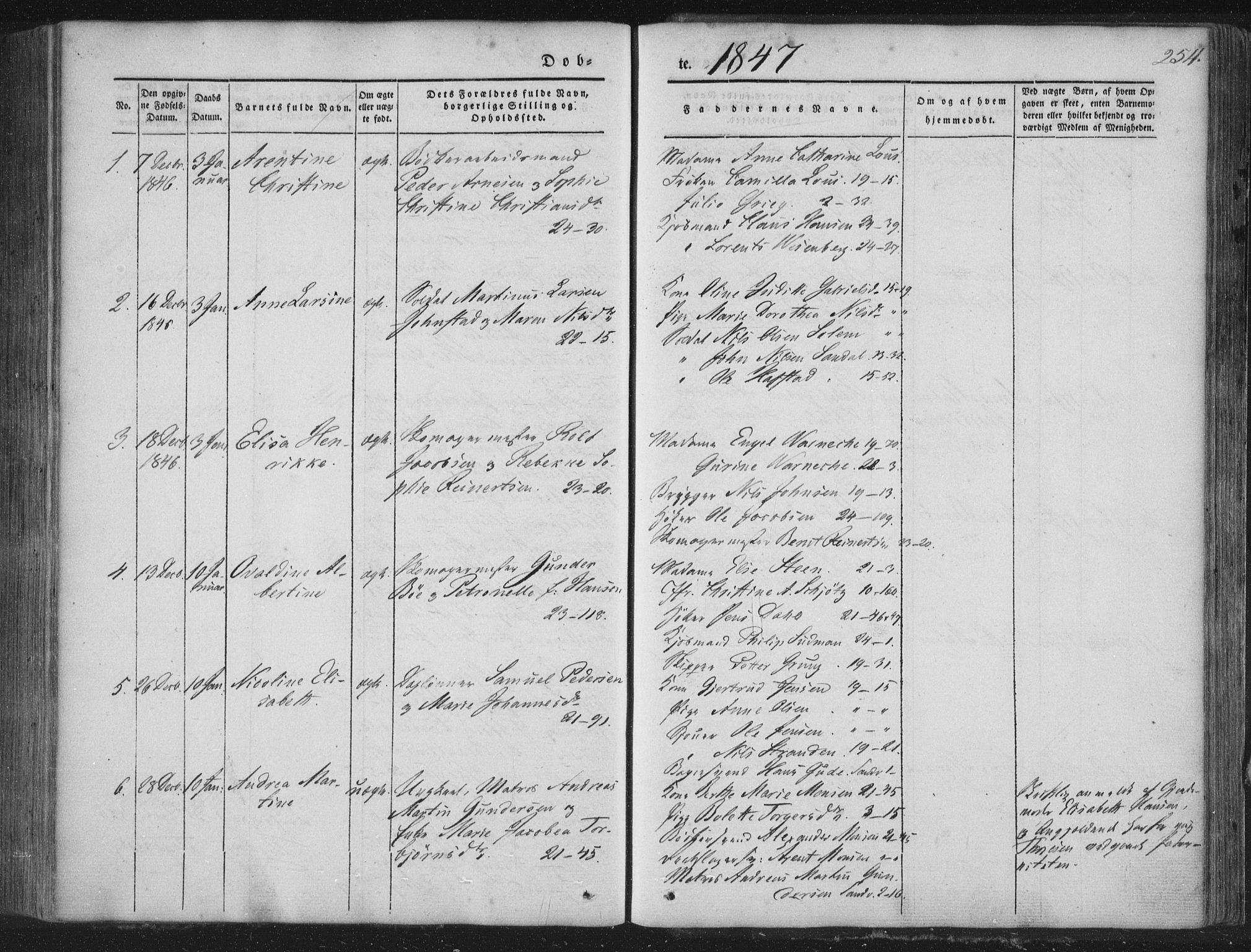 Korskirken sokneprestembete, SAB/A-76101/H/Haa/L0016: Parish register (official) no. B 2, 1841-1851, p. 254