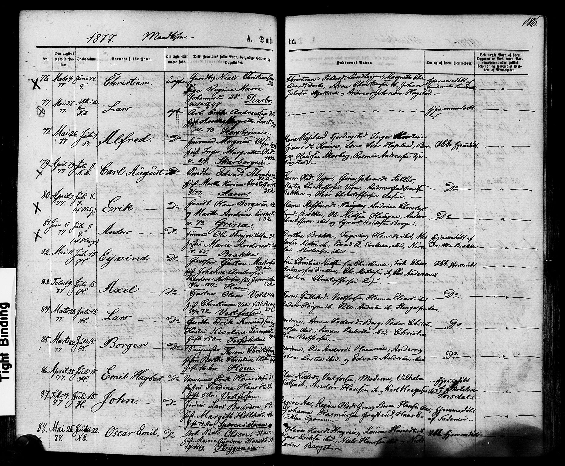 Eiker kirkebøker, SAKO/A-4/F/Fa/L0017: Parish register (official) no. I 17, 1869-1877, p. 186