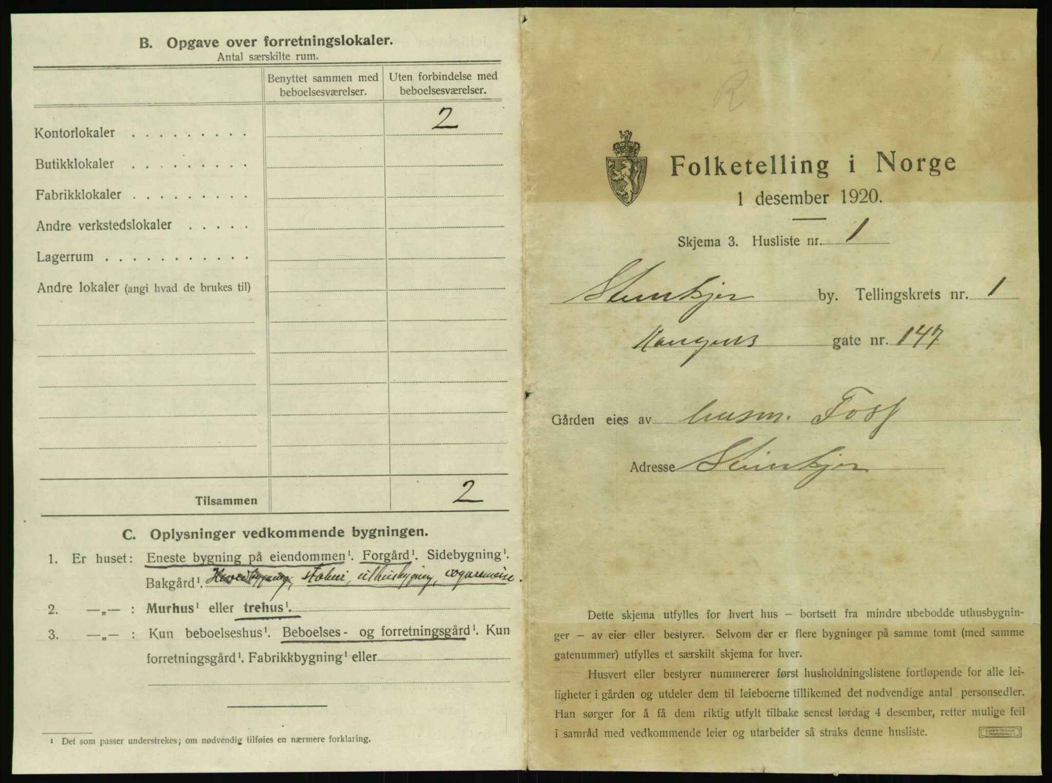 SAT, 1920 census for Steinkjer, 1920, p. 24